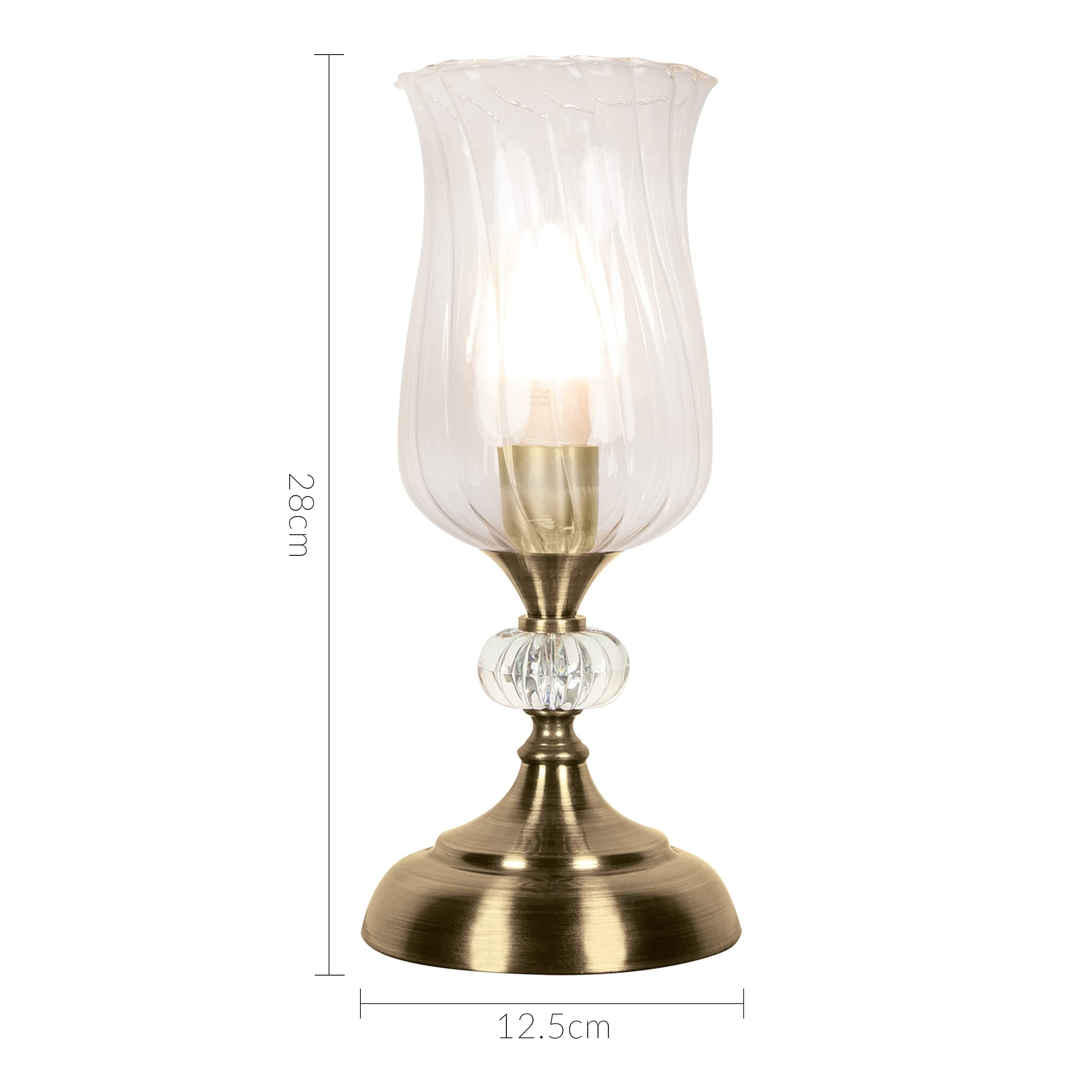 Anika 62480 Hurricane Table Lamp with Touch Activated Base / 3 Brightness Settings/Easy to Install Bulb/Antique Brass Effect Base/Mains Powered / 28 x 12.5cm