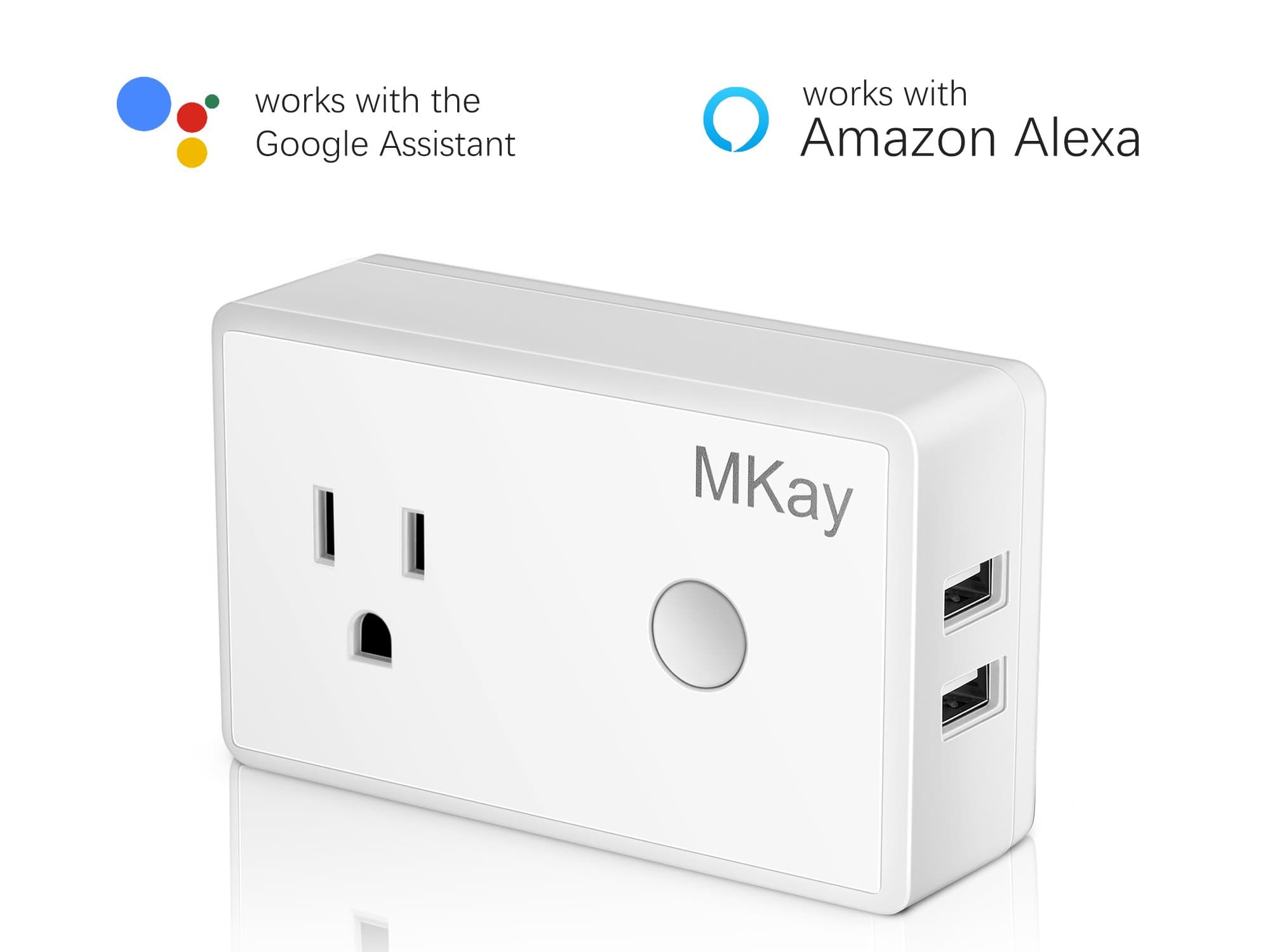 WiFi Smart Plug, Mkay Mini Wireless Outlet Built in 2 USB Ports with Timing Function, Compatible with Alexa Echo and Google Home, No Hub Required, 1 Minute to Set Up, White