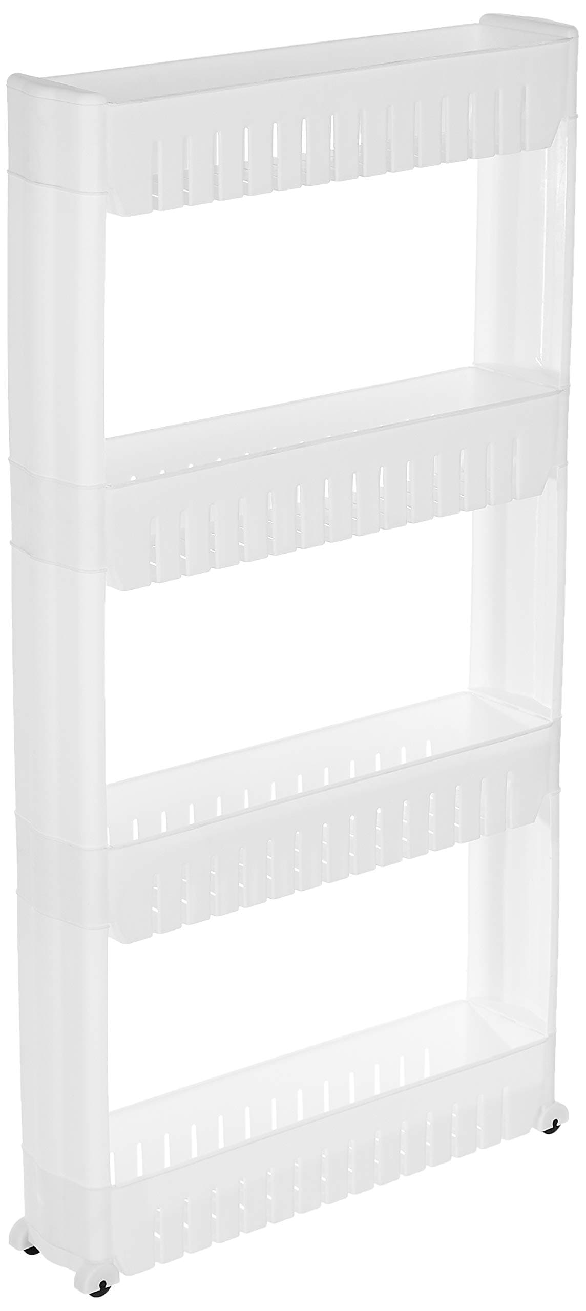 - Plastic Rolling Storage Rack | 4-Tiered Shelf Slide-Out Organizer | for Kitchen, Bathroom, Pantry & Utility Storage| Space-Saving | Floor Standing Multipurpose Shelf | White