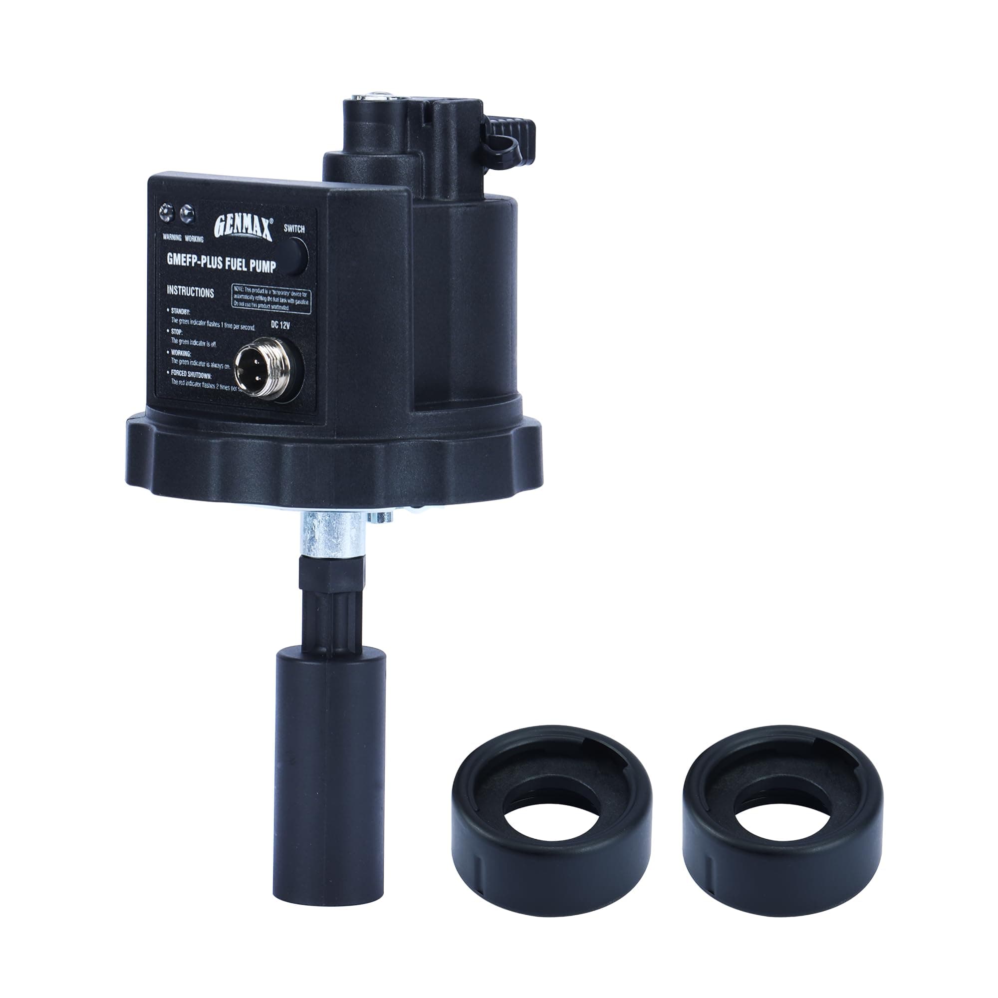 GENMAX 12V DC Electric Fuel Pump with Auto Start-Stop Sensor, auto Liquid Transfer Pump for E15, E85, Gas, Diesel & More，with Overfill Protection, Includes Adapters, Long Hose (GMEFP-PLUS)