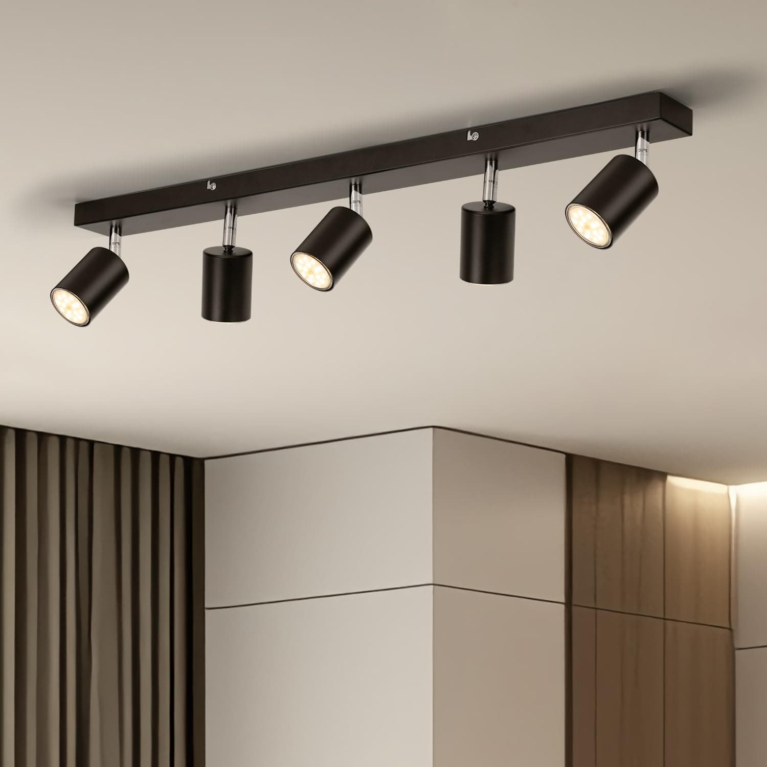 Spotlights Ceiling Lights 5 Way, Black Ceiling Lights Including 5 x 6W GU10 Bulbs Warm White 2700K 550lm, Rotatable Spotlight Bar, Modern Kitchen Light Fittings for Bedroom Living Room