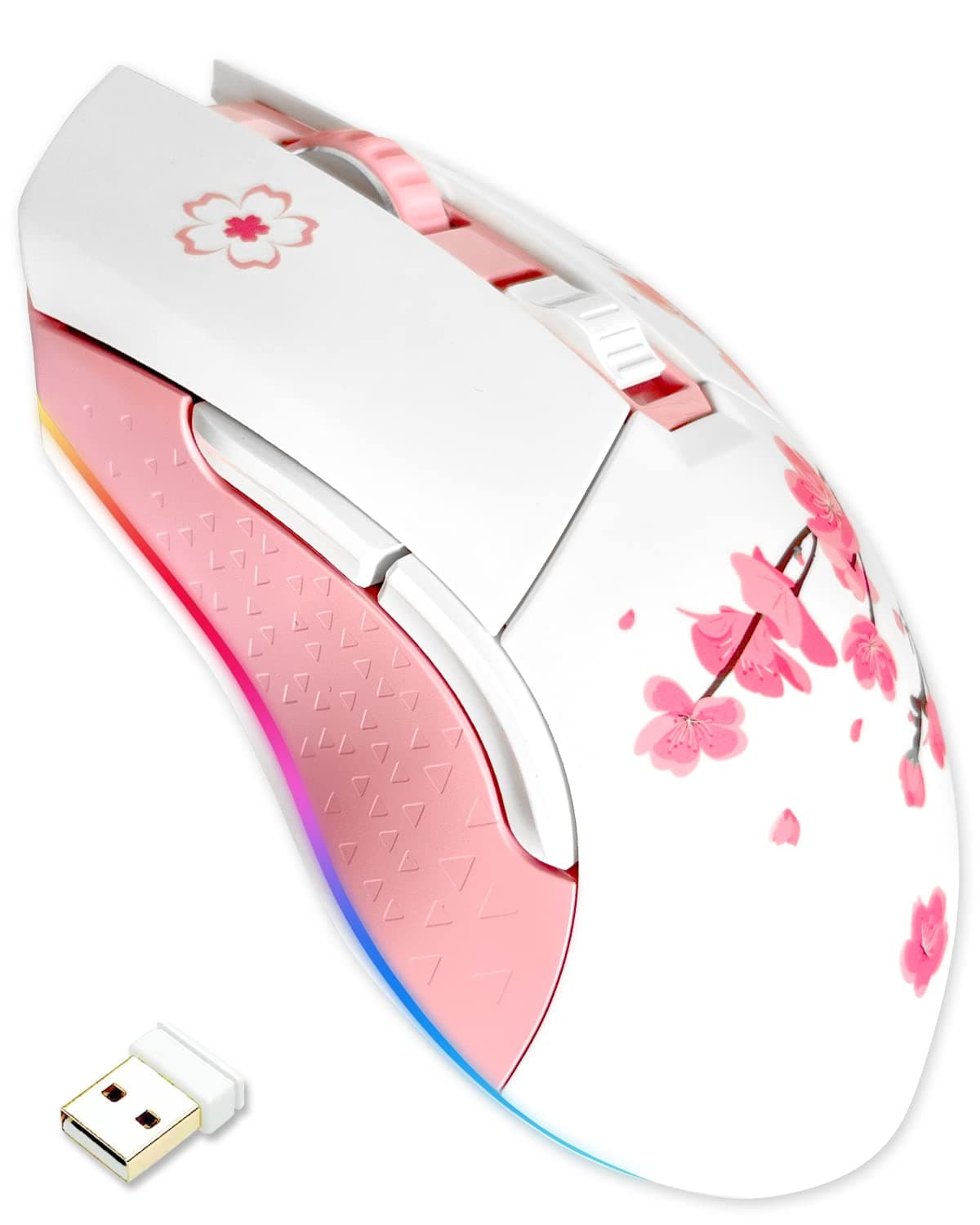 DAREU Sakura Pink Wireless Gaming Mouse, 2 Modes with 6 Programmable Buttons, 10K DPI, RGB and 7 Adjustable DPI Levels Up to [150 IPS] [1000Hz Polling Rate] for PC, Notebook, Mac