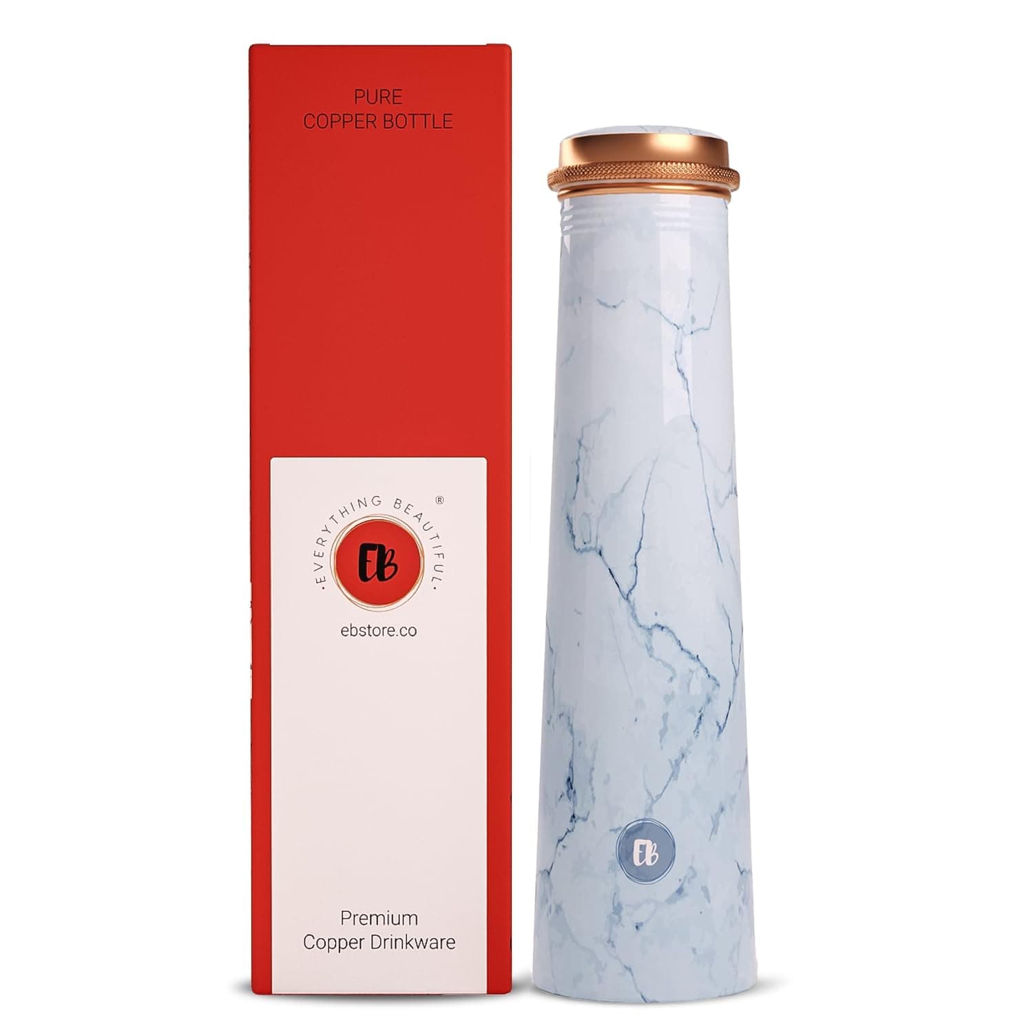 EB-Everything Beautiful Tower Copper Water Bottle with Printed Marble Design Pure Tamba Leakproof Suitable Birthday Gift for Men & Women by ebstore, 750 ml (Pack of 1)