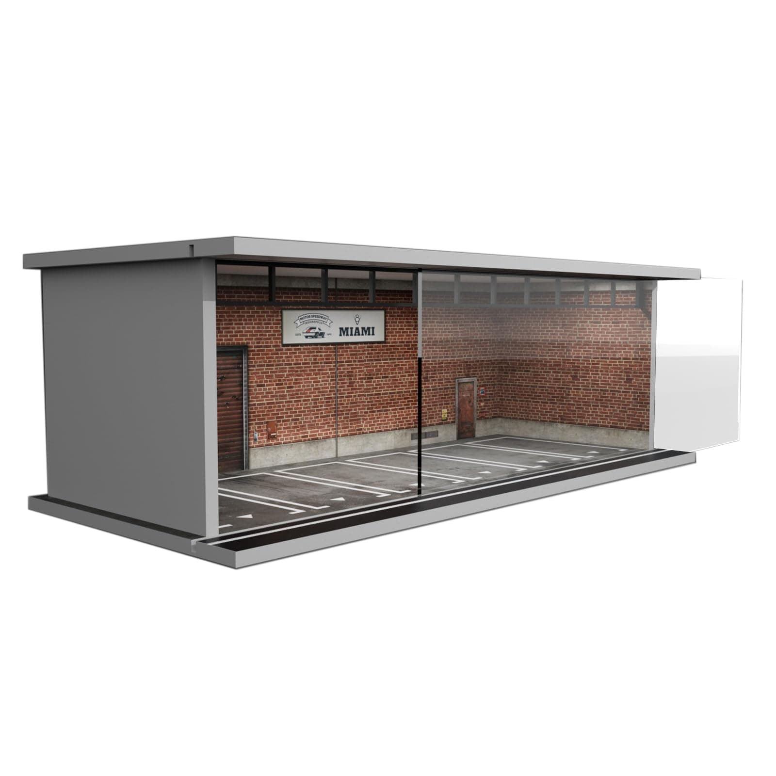 1/64 Diorama Display Case with LED Lights - Compatible with Hot Wheels Matchbox Mini GT Diecast Cars, for Model Car Display and Storage, Stackable Garage(Red Brick)