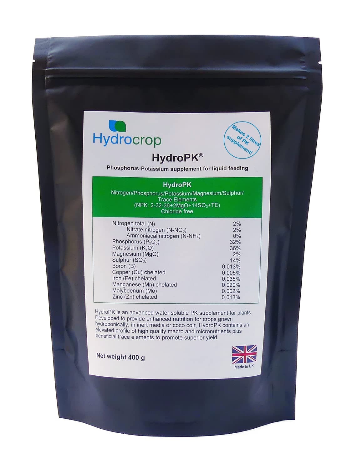 Soluble Dry Powder Hydroponics/Coco PK Additive Phosphorus Potassium Boost (400g HydroPK)