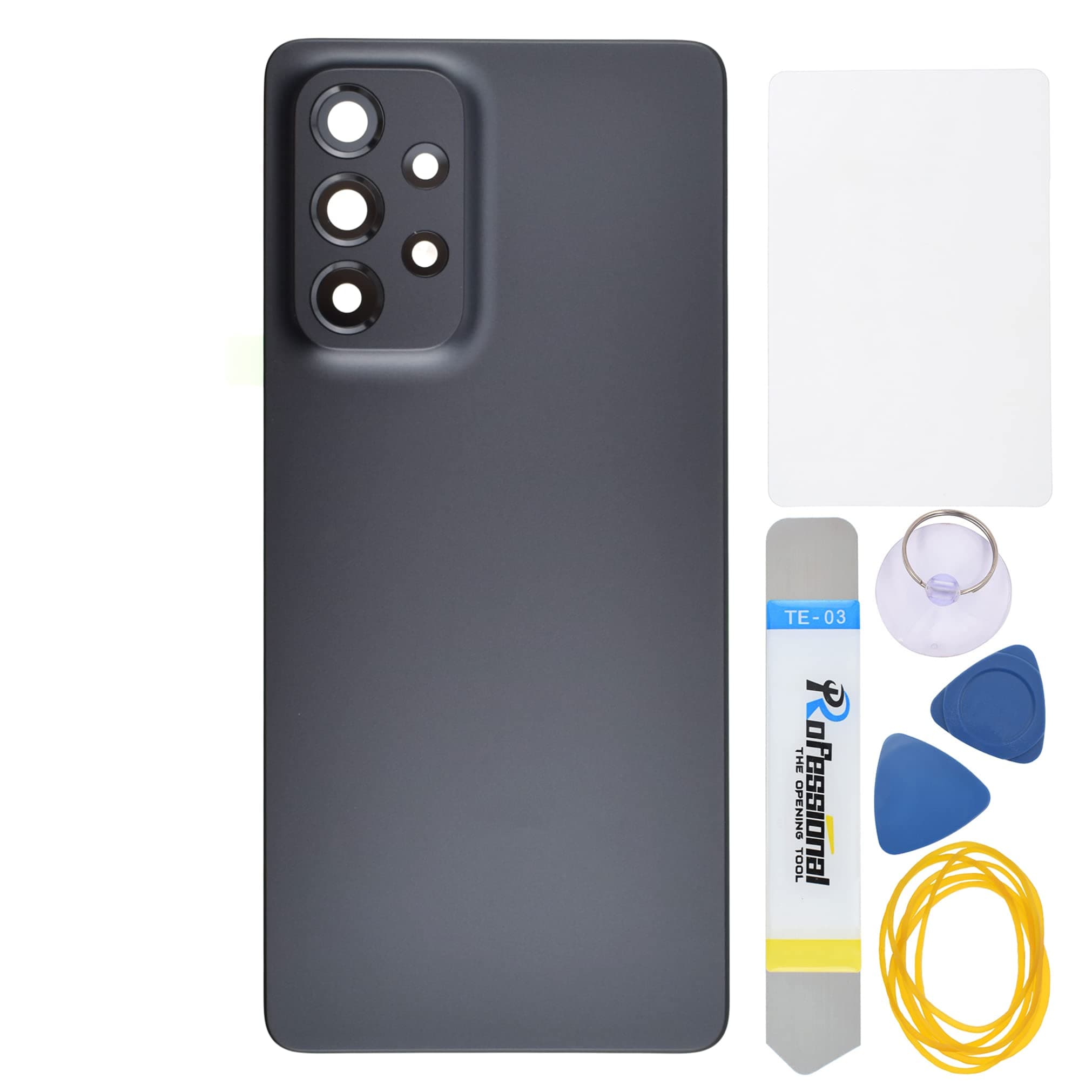- Black Plastic Back Panel Cover Replacement for Samsung Galaxy A53 5G with Rear Camera's Frame Rear Camera's Glass Cover Pre-Install Adhesive and Installation Instruction Tool Kit
