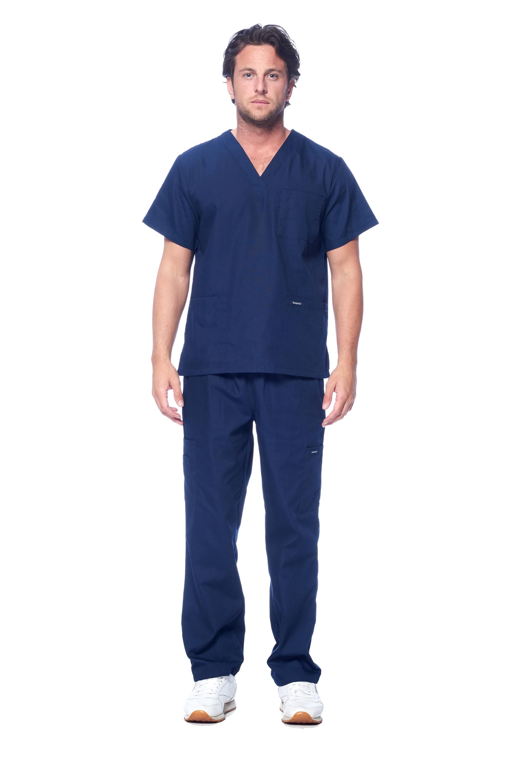 Dagacci Scrubs for Men Set - V-Neck Scrub Top and Cargo Pants - 8 Pockets Men Scrubs Set