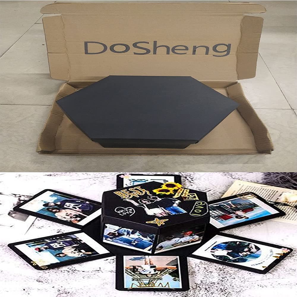 DoSheng Creative Explosion Box -Gift Box with Color Star Lights- Scrapbook DIY Photo Album Box for Birthday Anniversary Valentine Day Wedding (Black).