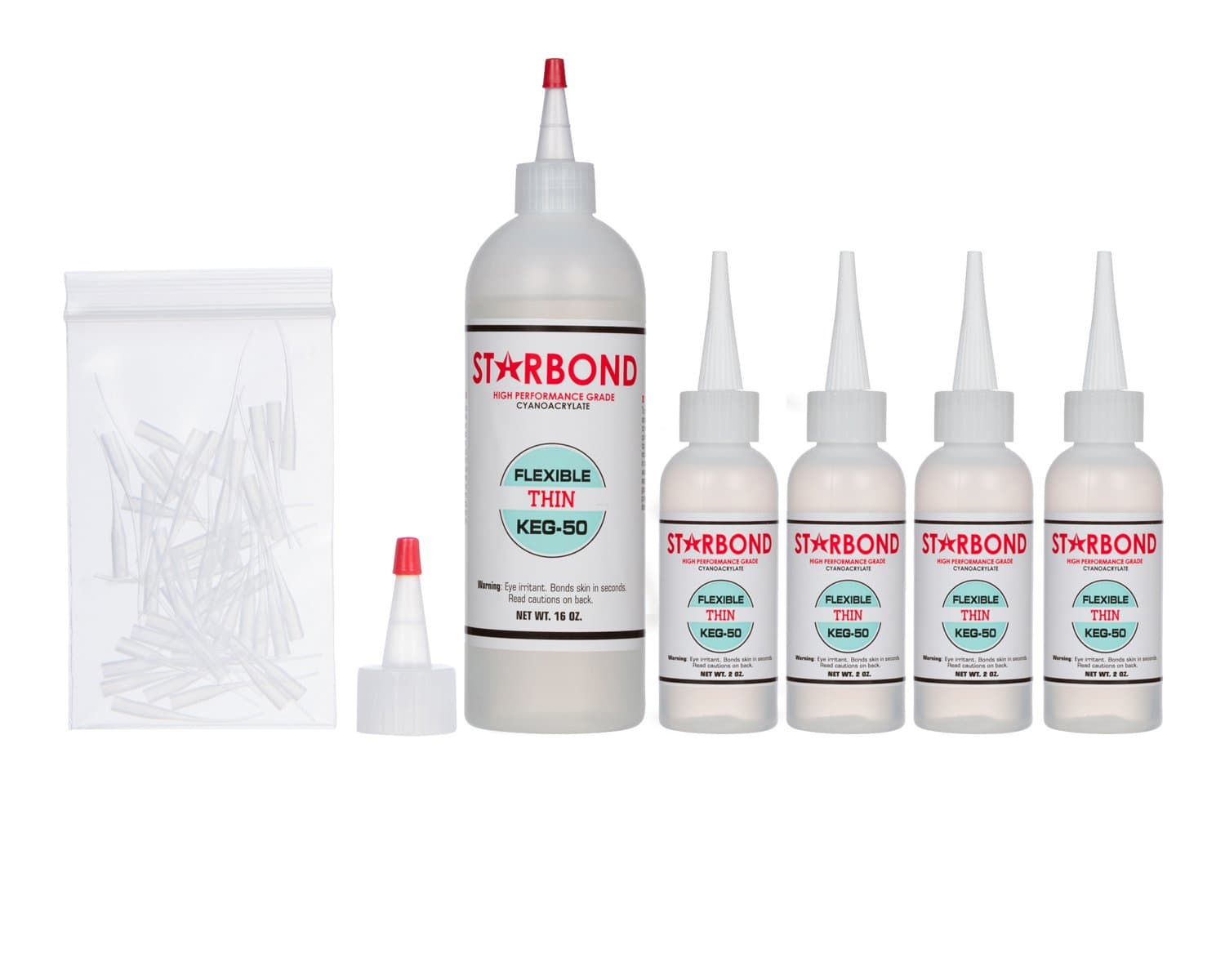 KEG-50 Flexible Thin, Premium CA - Super Glue Plus Extra Bottles, Caps, and Microtips, 16 oz.