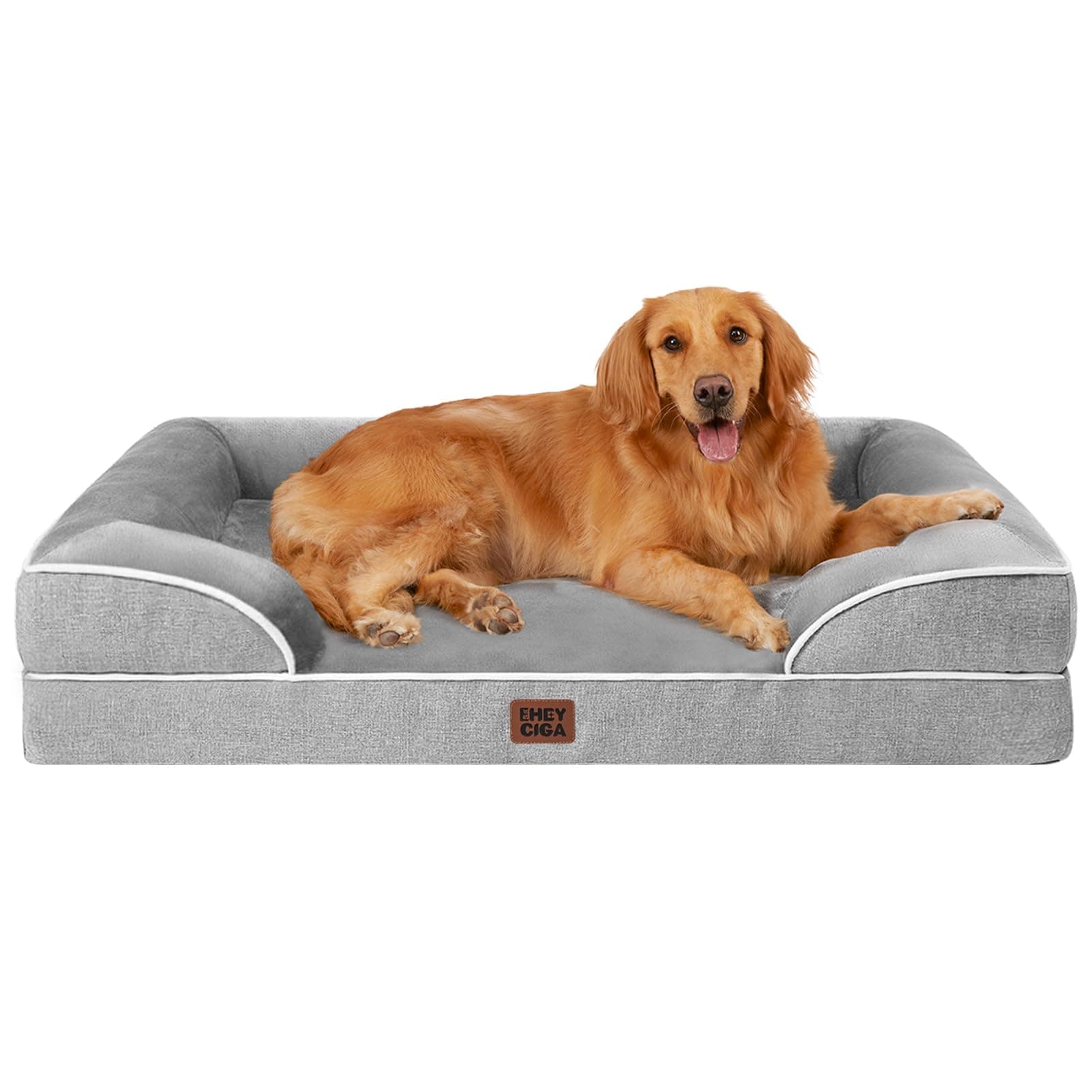 EHEYCIGA XL Large Size Removable Washable Waterproof Orthopaedic Bed, Memory Foam Sofa for Dogs, Grey, 44 x 32