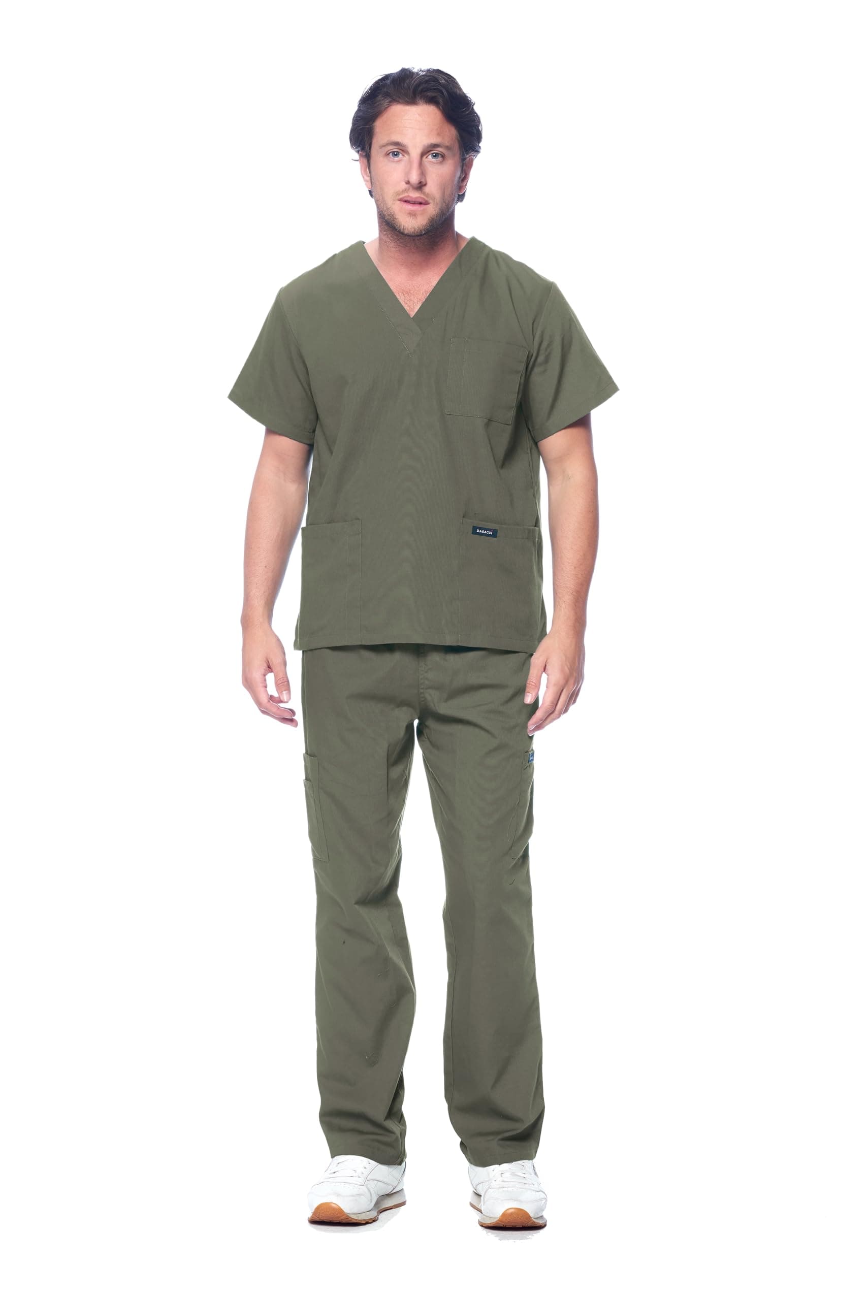 Dagacci Scrubs for Men Set - V-Neck Scrub Top and Cargo Pants - 8 Pockets Men Scrubs Set