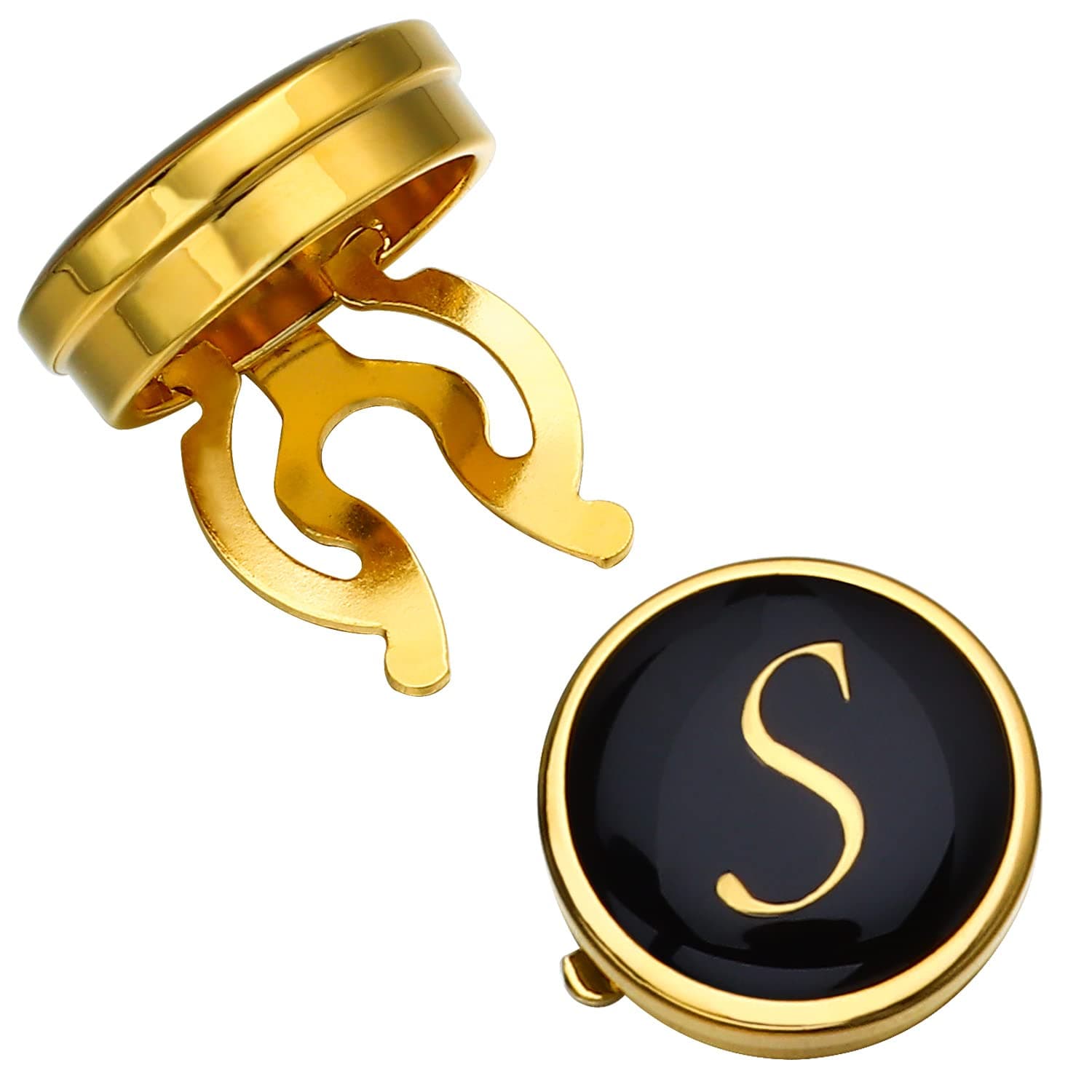HAWSON Gold Button Covers for Men - Enamel Cufflinks with Personalized A-Z Letter Design for Tuxedo, Shirt, Business or Formal Attend Accessories