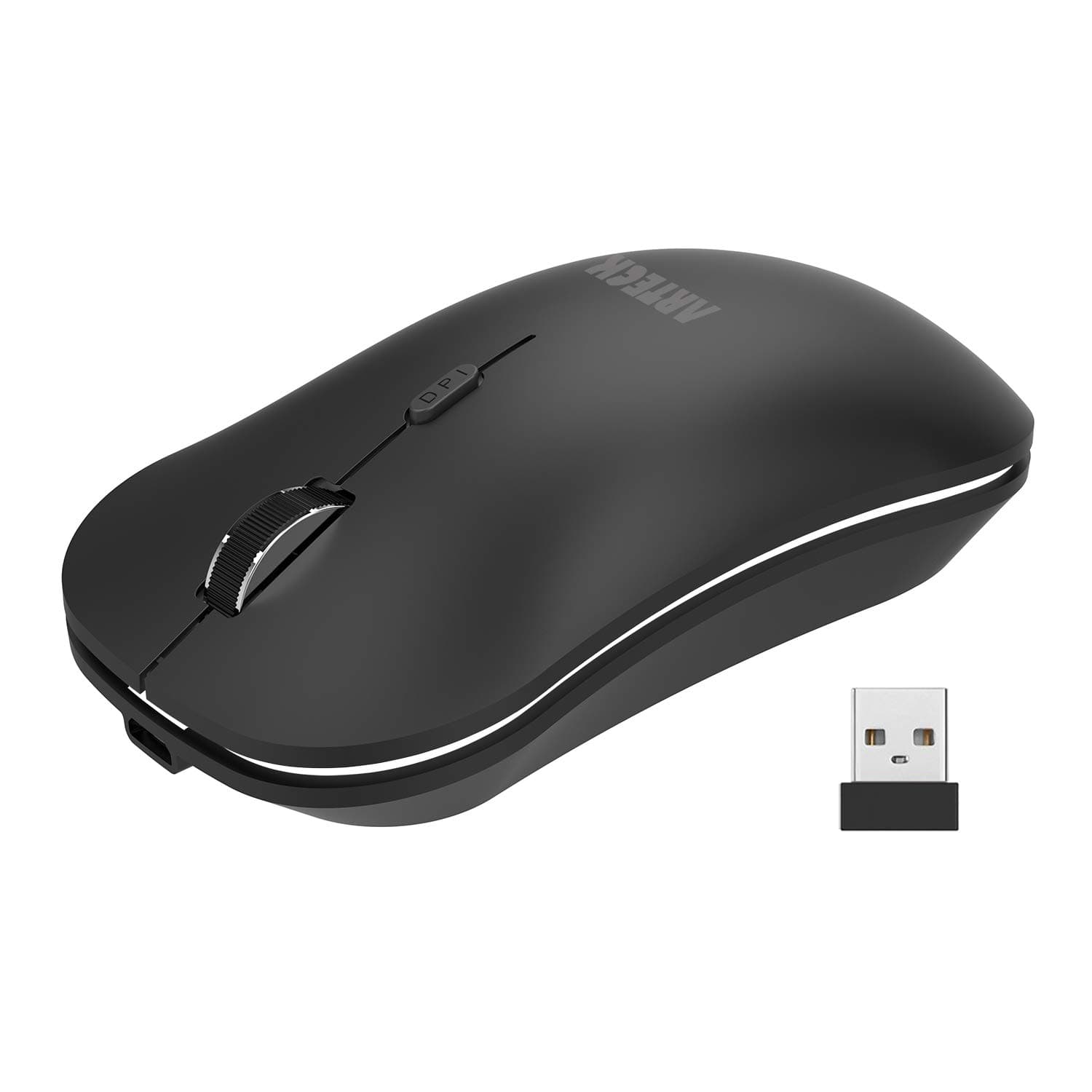 – Arteck 2.4G Wireless Mouse with Nano USB Receiver Ergonomic Design Silent Clicking for Computer/Desktop/PC/Laptop and Windows 10/8/7 Build in Rechargeable Battery - Black