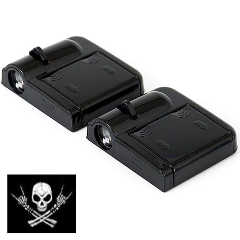 2pcs Wireless Car Door Led Welcome Laser Projector Logo Ghost Shadow Light Car-styling Courtesy Step Lights Interior Lamp Light (Skull)