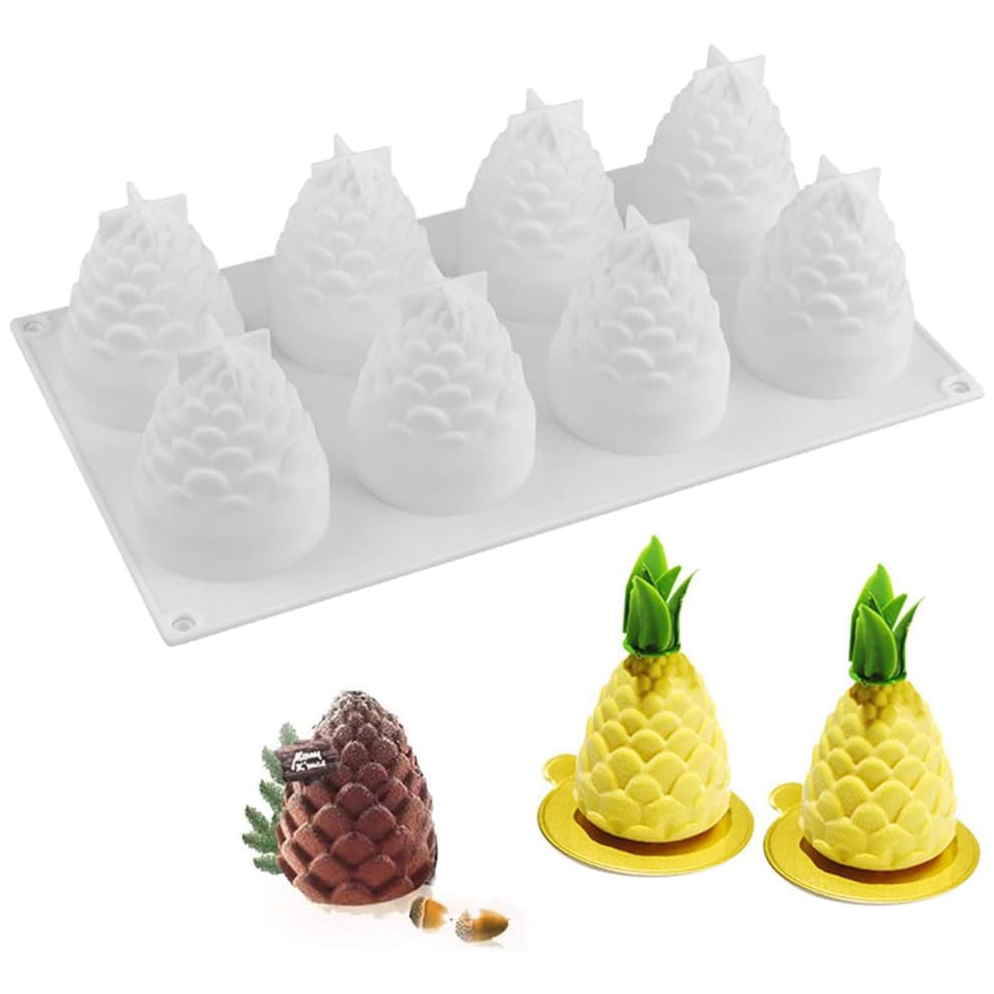 OCPO KITCHEN 3D Pinecone Silicone Mold for Baking Mousse Cake, French Dessert, Soap, Candles, Christmas Cake Decorating Mold, Pinecone Shape (8-Cavity)