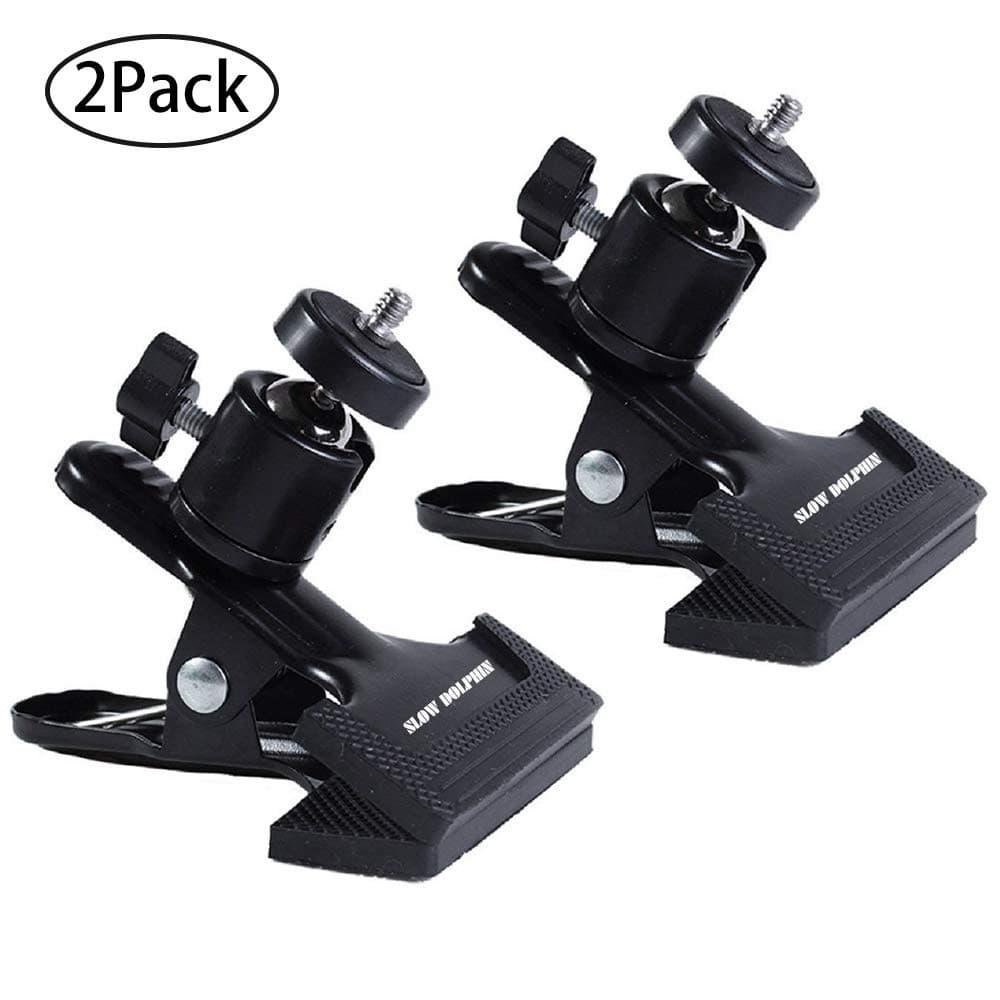 Slow Dolphin Tripod Clip Clamp Mount Flash Reflector Holder for Studio Backdrop Camera HTC Vive/Vive Pro with 360 Swivel Tripod Mini Ball Head Standard 1/4" Screw,SLR, Digital SLR, Video Came(2PACK)