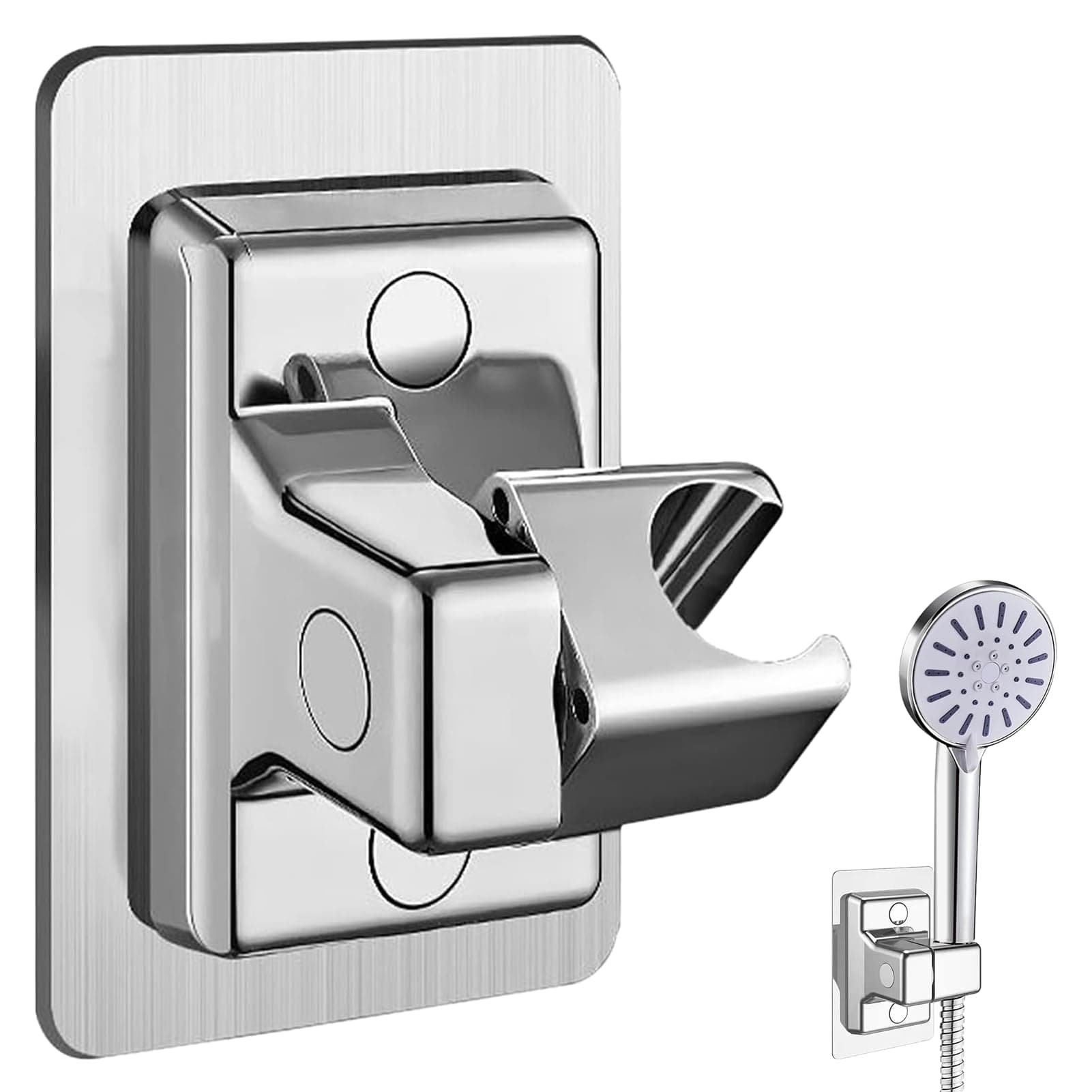 1PCS Shower Holder Bracket Adjustable Shower Head Holder Non-Drilling Self-Adhesive 360° Rotating for Bathroom, No Drilling, Silver