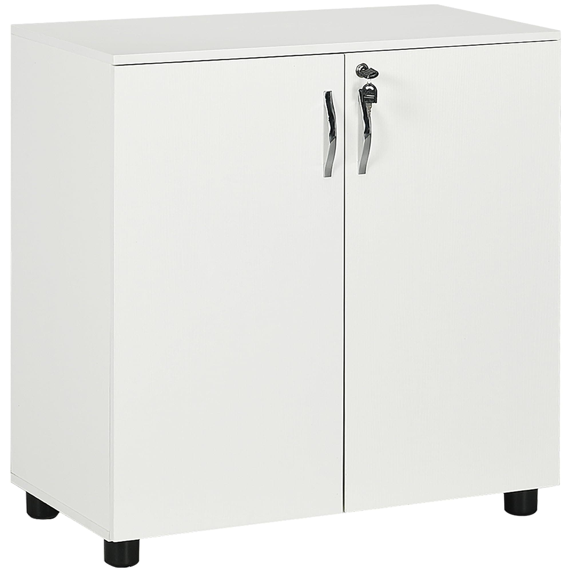 Lockable Office Storage Cabinet, 2 Door Storage Cupboard with Key Security, 2-Tier Shelf, Multi-Purpose Sideboard for Home office, Study, 80 x 40 x 80 cm, White