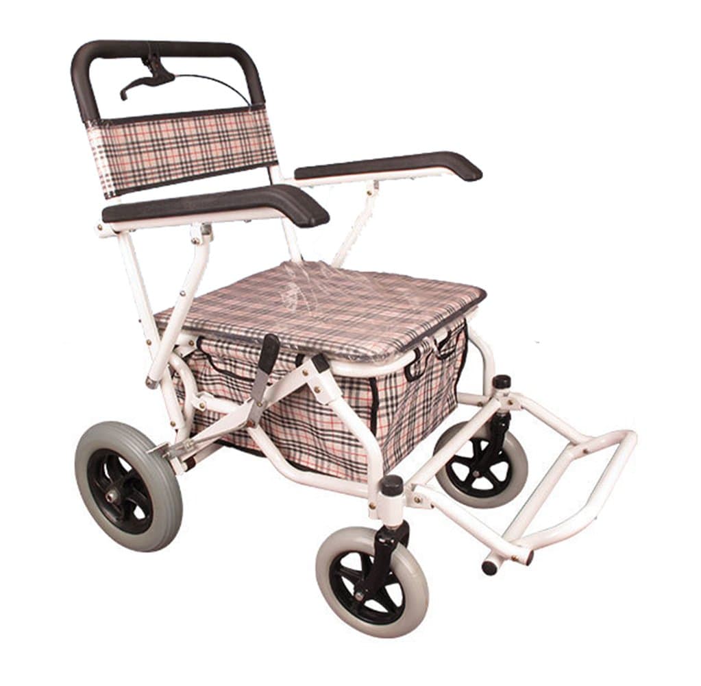 Walker White Color Foldable 4 Wheel Trolley Lightweight Walking Frame with Seat and Basket