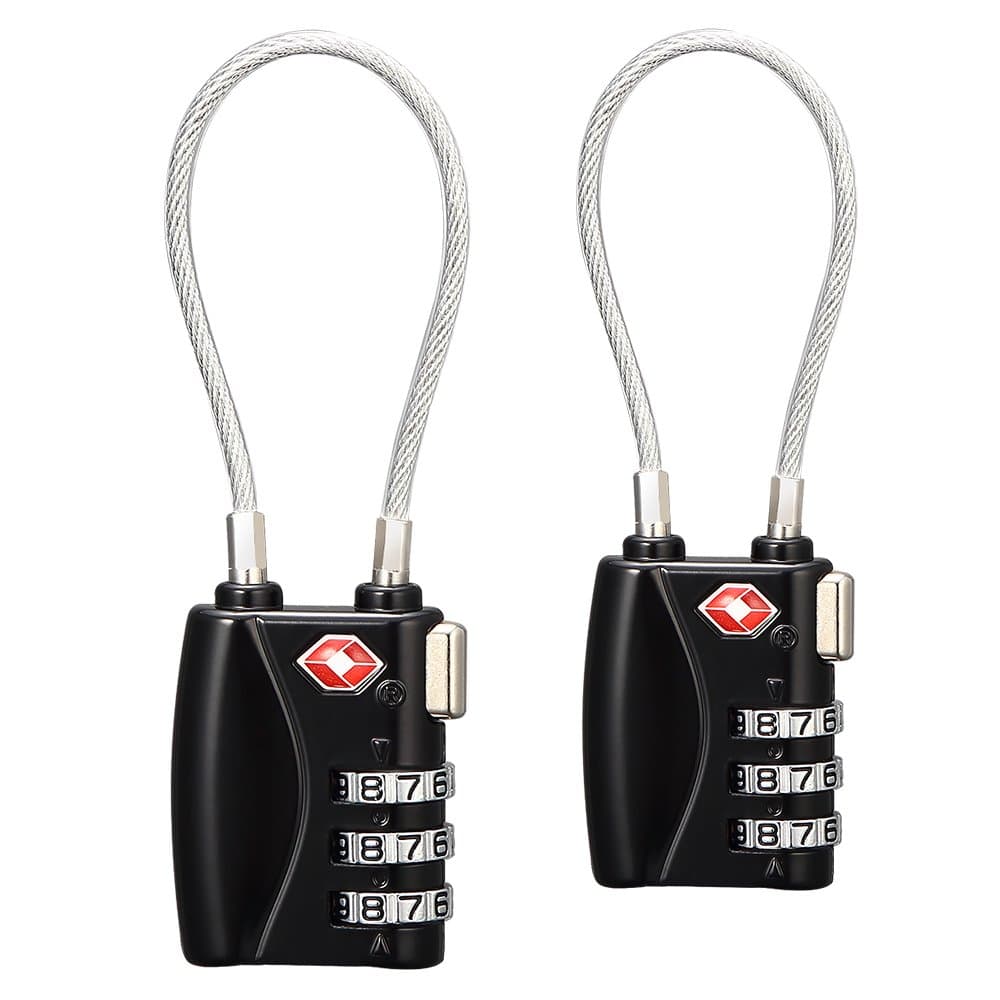 TSA Approved Security Cable Travel Locks, Re-settable 3-Digit Combination Luggage Padlock for Backpack, Gym Locker (Pack of 2) …