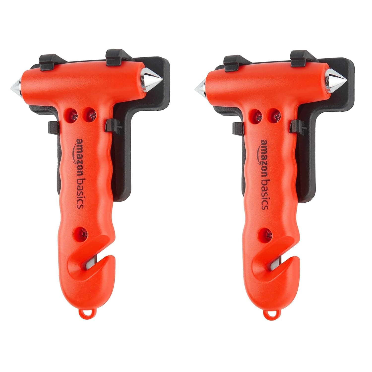 Amazon Basics Emergency Seat Belt Cutter and Window Hammer Tool, Pack of 2 | Tungsten | Car Accessories | for Emergency, Breaking Windows & Cutting Seat Belts | Orange