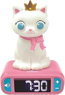 Kitten Digital Alarm Clock for Kids with Night Light Snooze, Childrens Clock, Luminous Cat, White and Pink Colours - RL800KT