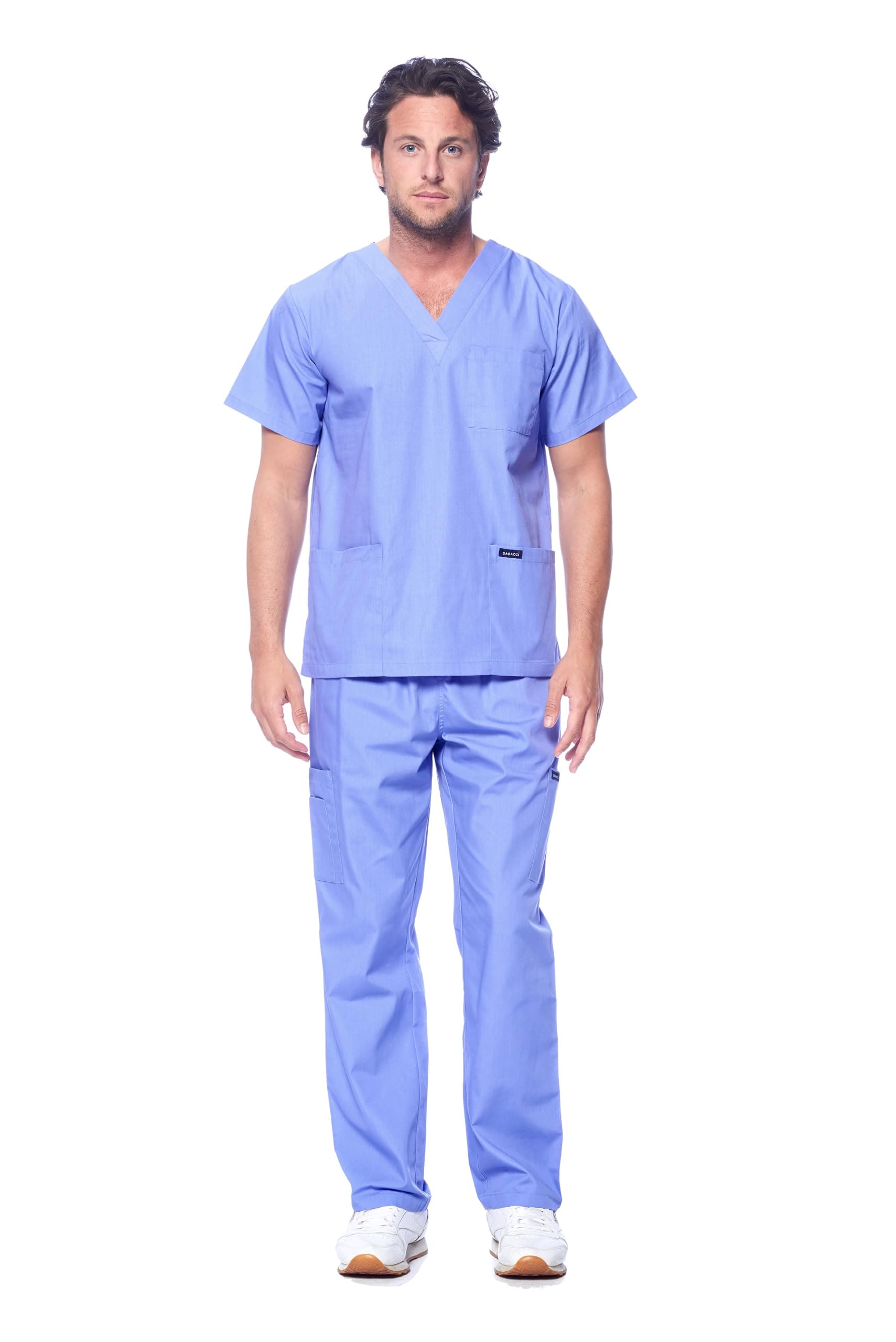 Dagacci Scrubs for Men Set - V-Neck Scrub Top and Cargo Pants - 8 Pockets Men Scrubs Set