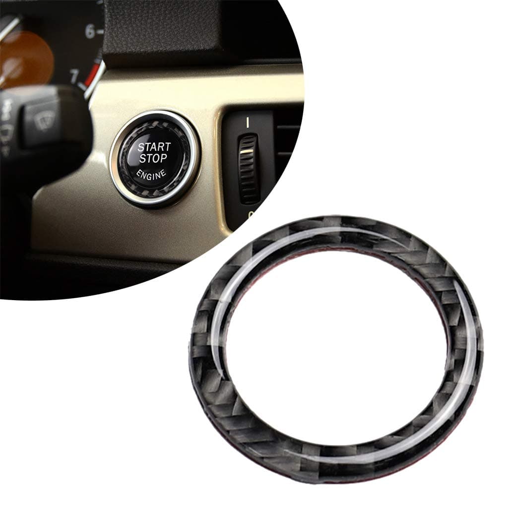 Carbon Fiber Car Engine Start Stop Ignition Key Ring Sticker Compatible with BMW E90 E92 E93 3 Series Engine Start Button Cover (Solid Color)