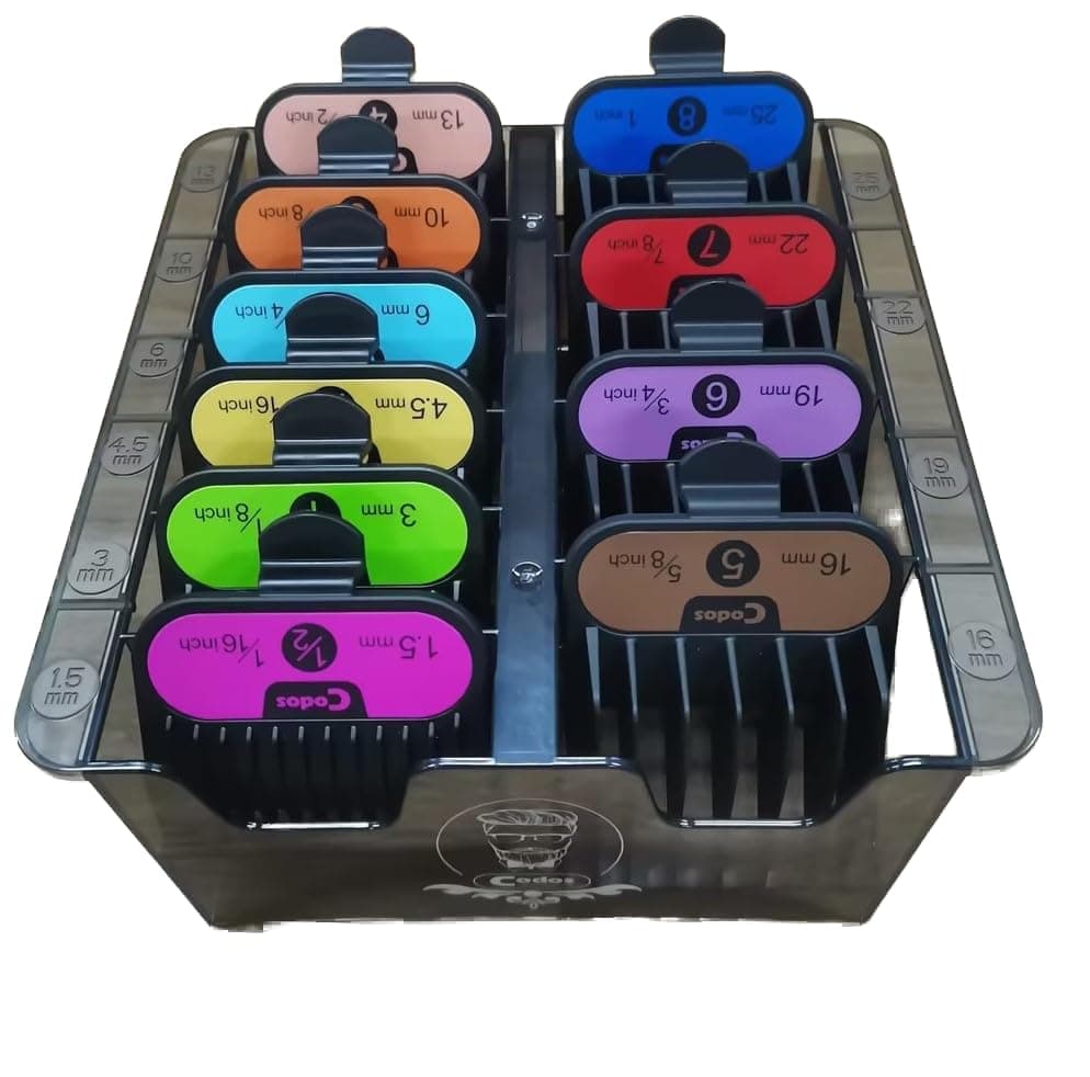 opoveClipper Guard Holder/Storage Case, Save Space & Protect Guards, Universal Hair Clipper Accessories for Barbershops/Salons, and Personal Home Use(10-Grid, Translucent Black)