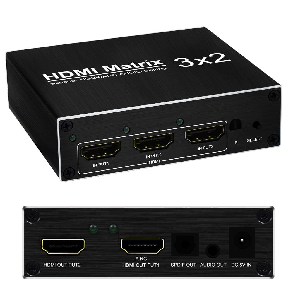 HDMI Splitter 3 Input 2 Output HDMI Switch 4K 60Hz with Optical TOSLINK & R/L 3.5mm Audio Extractor HDMI Switcher with Remote Supports ARC Full 3D 1080P