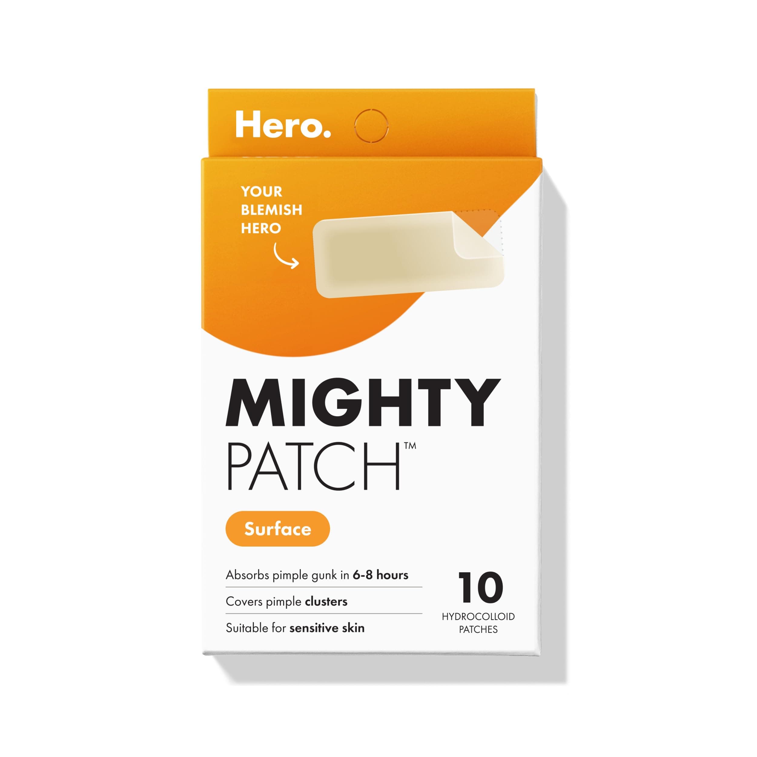 Mighty Patch Surface Large Pimple Patches for Face, Acne Spot Patch for Cheek, Forehead, and Chin, Pimple Stickers, Hydrocolloid Covers, Vegan-friendly, from Hero Cosmetics, 10 Count