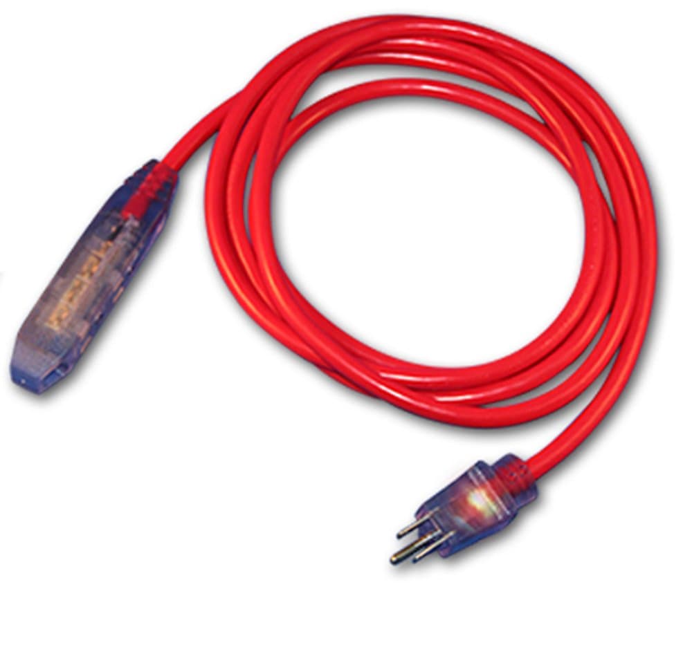 ProGlow STW 5 Meter (16.4 Foot) Sub-Zero Coldweather Heater Triple Tap Extension Cord with Lighted Ends - Red