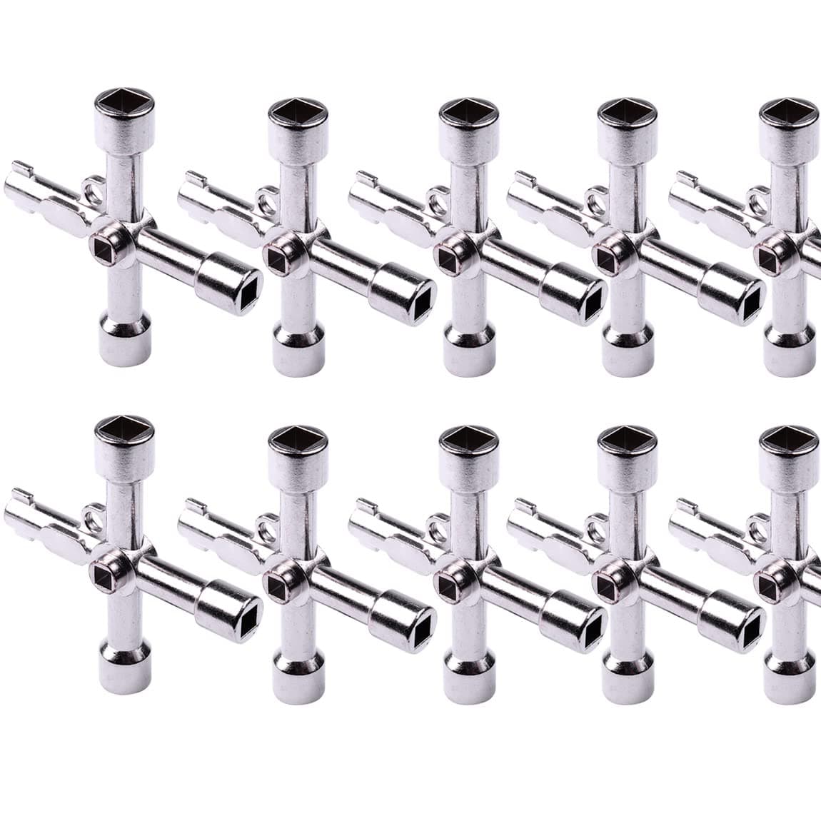 ATOPLEE 10pcs Electrical Cabinet Key, Surface Polished Antirust 4 Way Utilities Key,Triangle/Square/Panel Cross Key for Faucet,Gas Meter,Valve,Spigots,Electrical Cabinet Opening