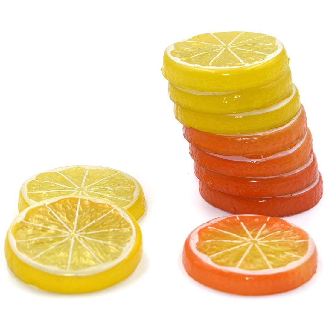 Hagao Fake Lemon Slice Artificial Fruit Highly Simulation Lifelike Model for Home Party Decoration Yellow Orange 10 pcs