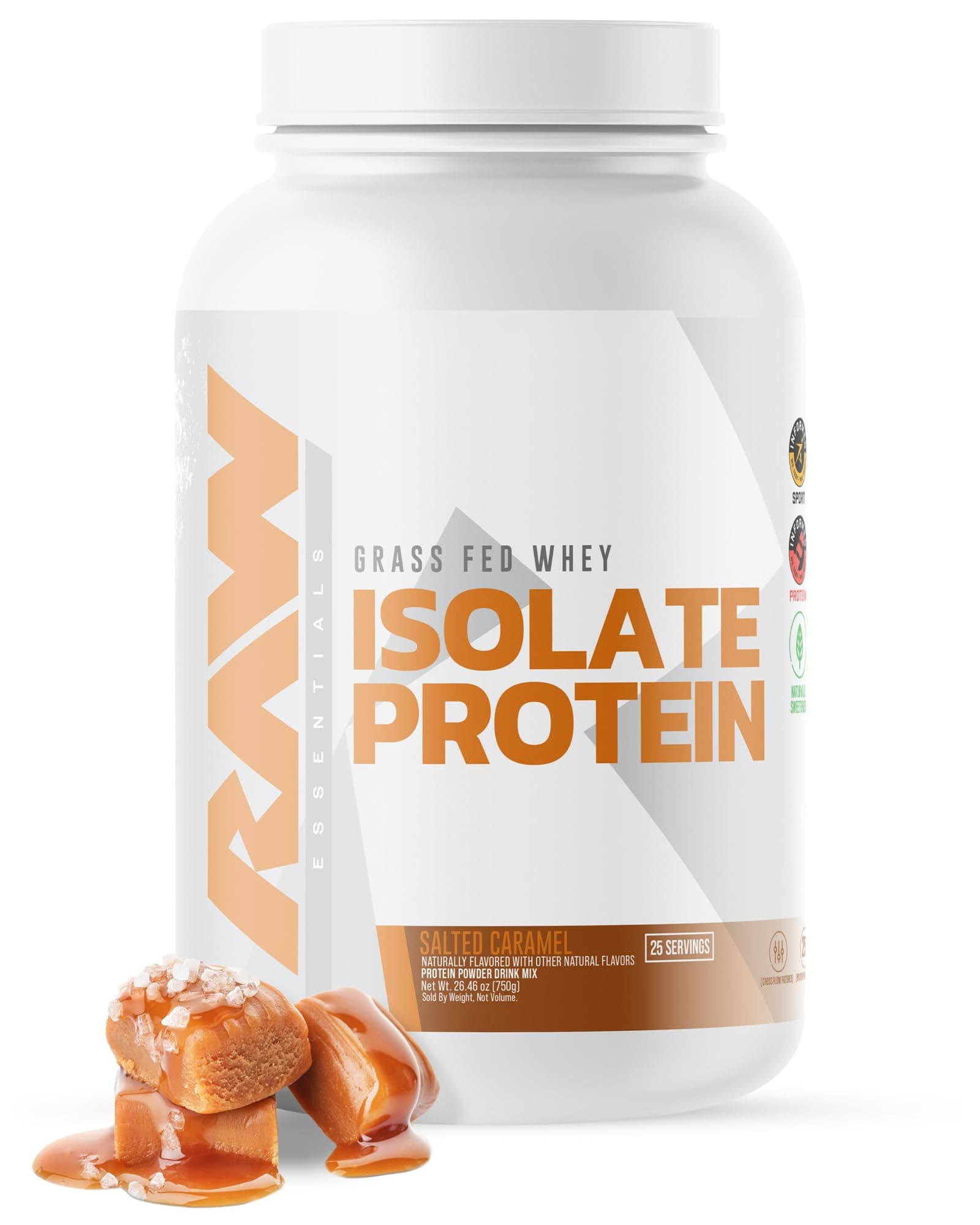 Whey Isolate Protein Powder, Salted Caramel - 100% Grass-Fed Sports Nutrition Whey Protein Powder for Muscle Growth & Recovery - Low-Fat, Low Carb, Naturally Flavored & Sweetened - 25 Servings