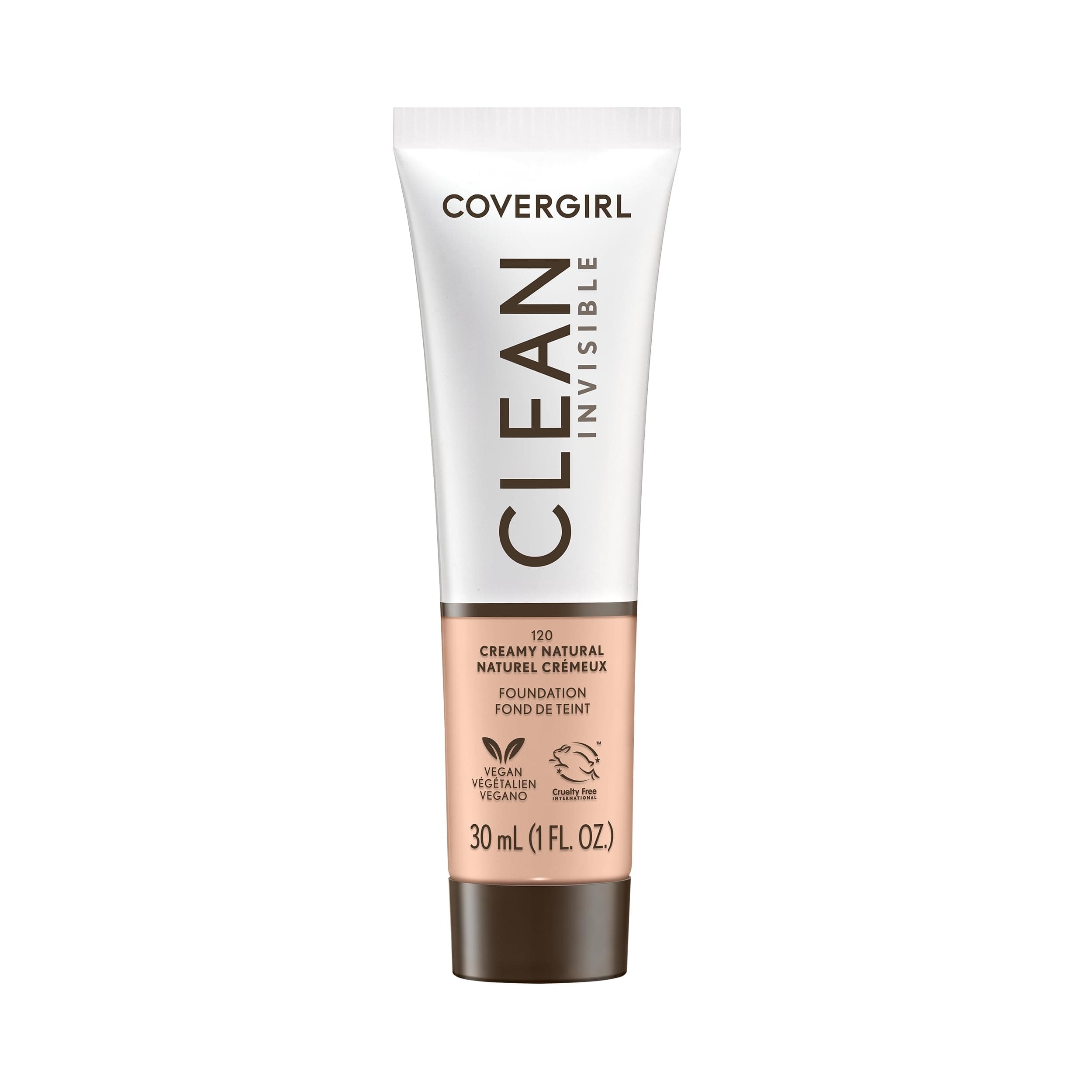 Clean Invisible Foundation Makeup, Dewy & Glowy Finish, Buildable Coverage, Skin-Like Smooth Look, Vegan, Creamy Natural, 1oz