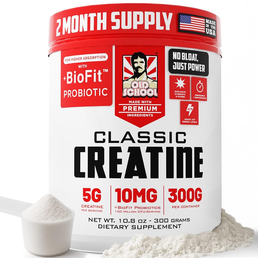 Old School Labs Micronized Creatine Monohydrate with No Bloat BioFit™ Probiotic - Men & Women Post-Recovery Powder for Strength & Performance - 60 Servings Unflavored
