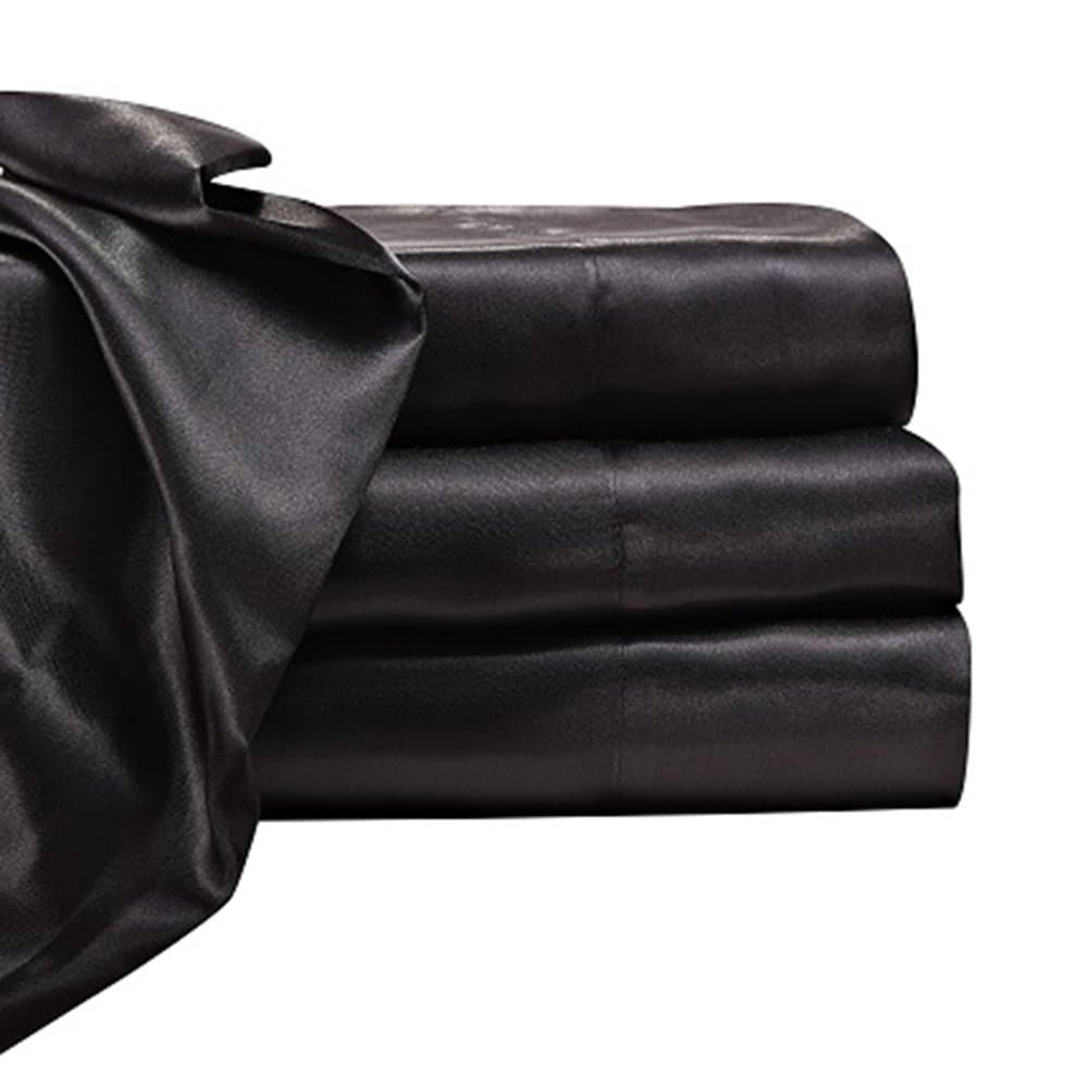 Satin Radiance Soft Satin Silk Sheets Solid Color Deep Pocket Twin XL Size Satin Bed Sheet Set Cooling And Soft Fitted Satin Bedding + Satin Pillowcase(s) Durable, Breathable, Black, 3-piece