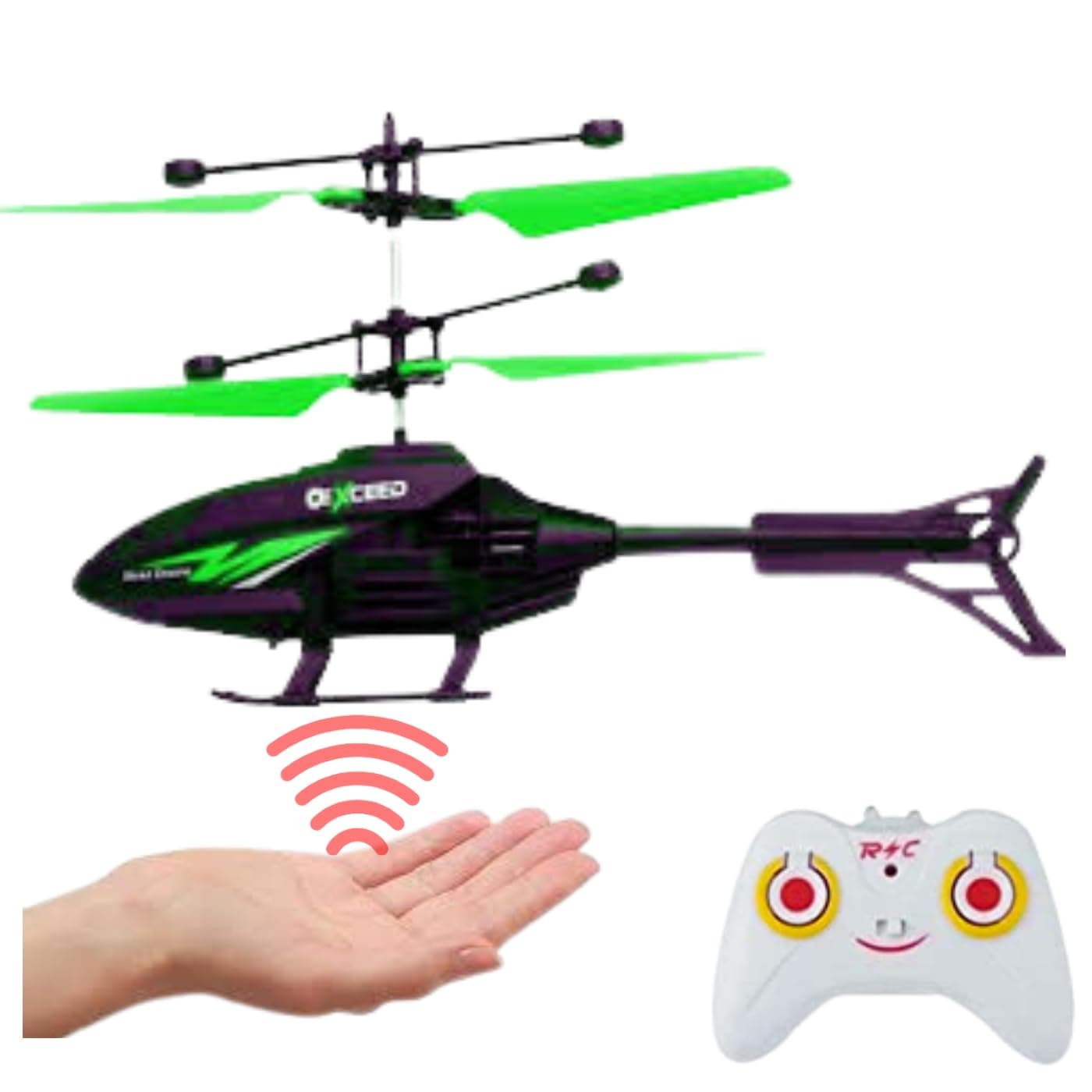 RC Helicopter with Hand Gravity Sensor, Flying Remote Control Toy, Charging with 3D Light & Safety Sensor for Kids Age 4+ Years I Pack of 1 (Black Green)
