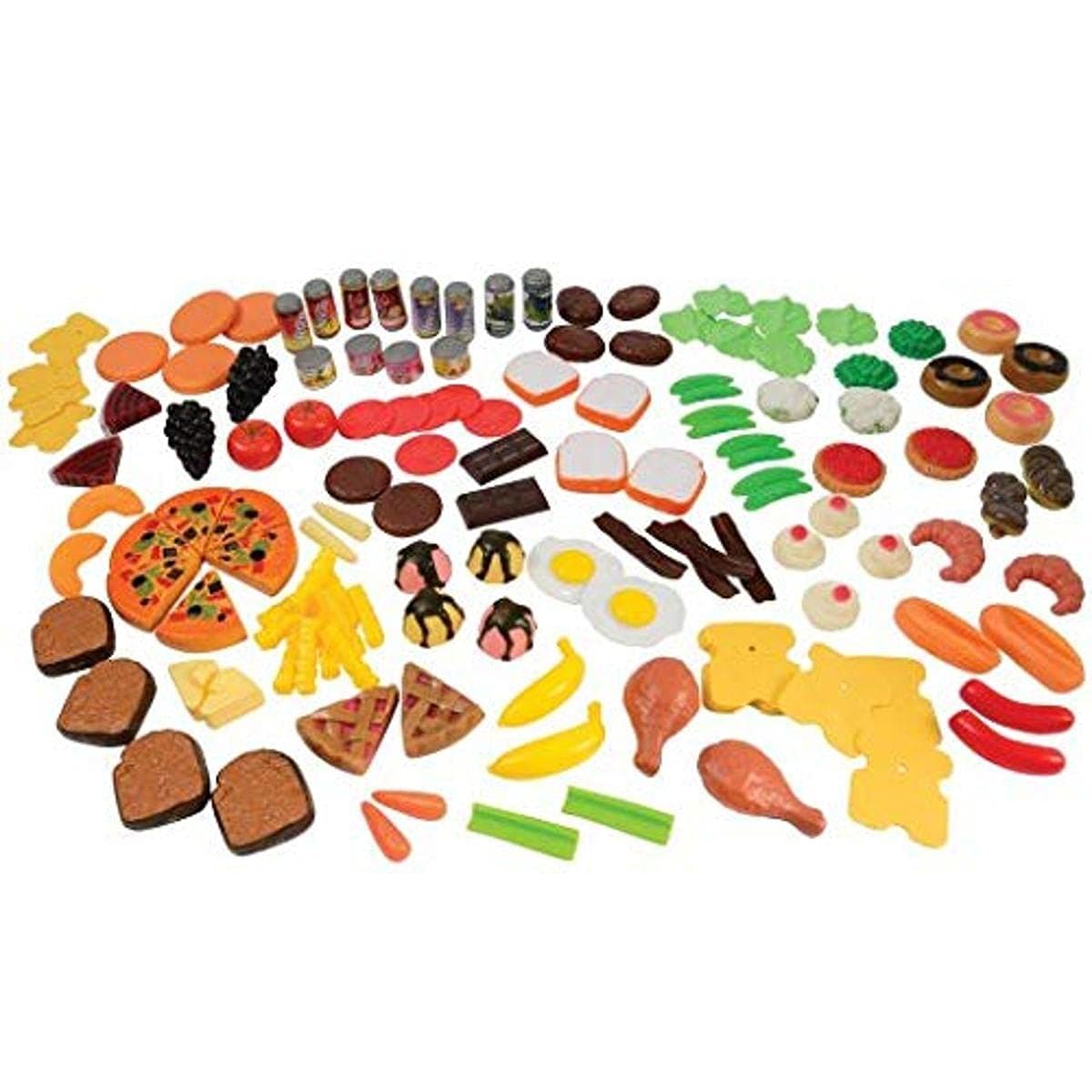 Marvel Education Constructive Playthings MTC-402 Bargain Buffet Mini Foods 130 p. Set Made of Soft Vinyl, Plastic and Sturdy Card Stock; Bacon is 3 1/2" L. Doughnut is 2" Diam. for Ages 3 Years and Up