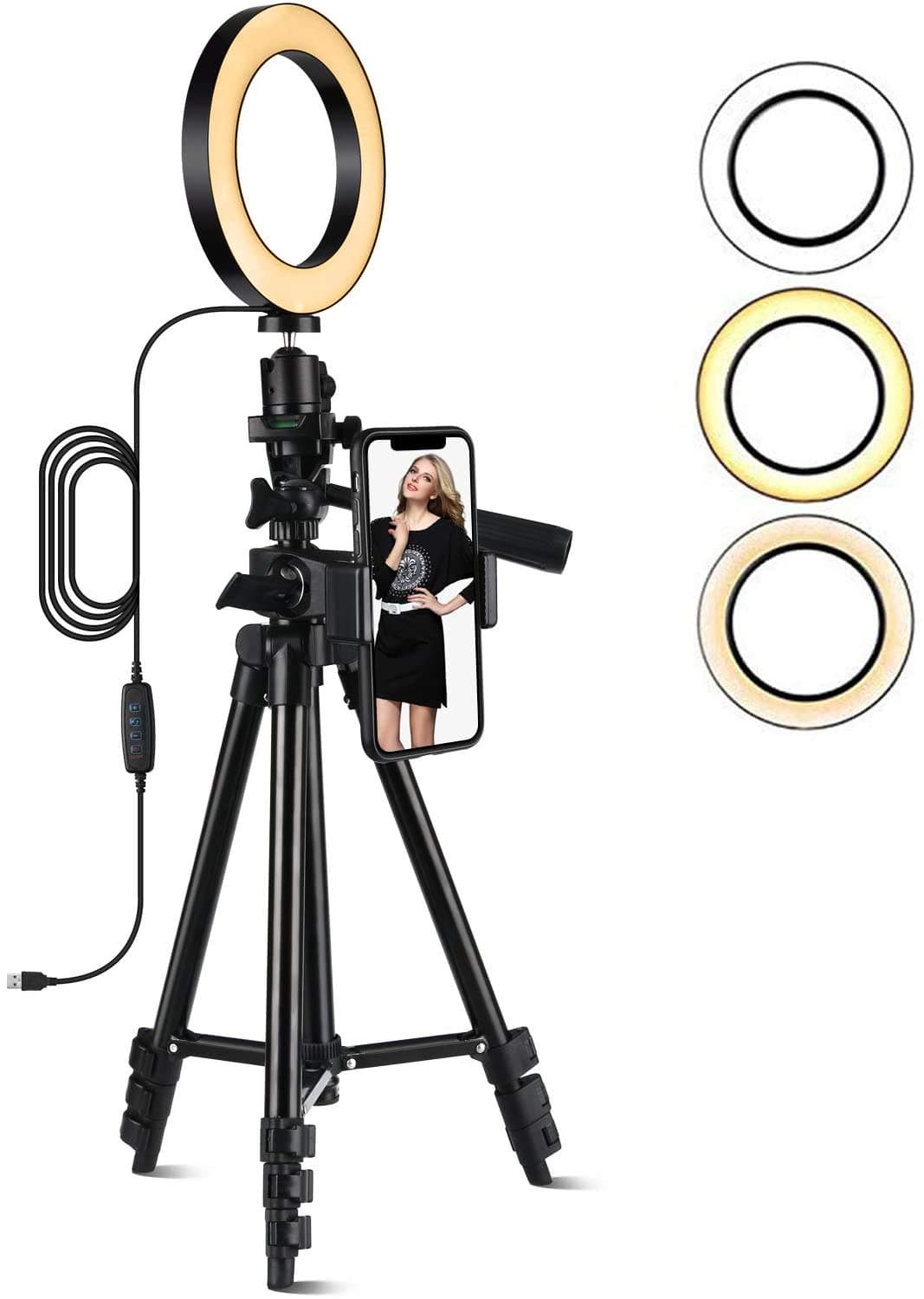 Ring Light with Tripod Stand 6'' Inch for YouTube Video Live Stream and Selfie/Makeup LED Camera Flash Light with Phone Holder Desktop lamp 3 Light Modes & 11 Brightness