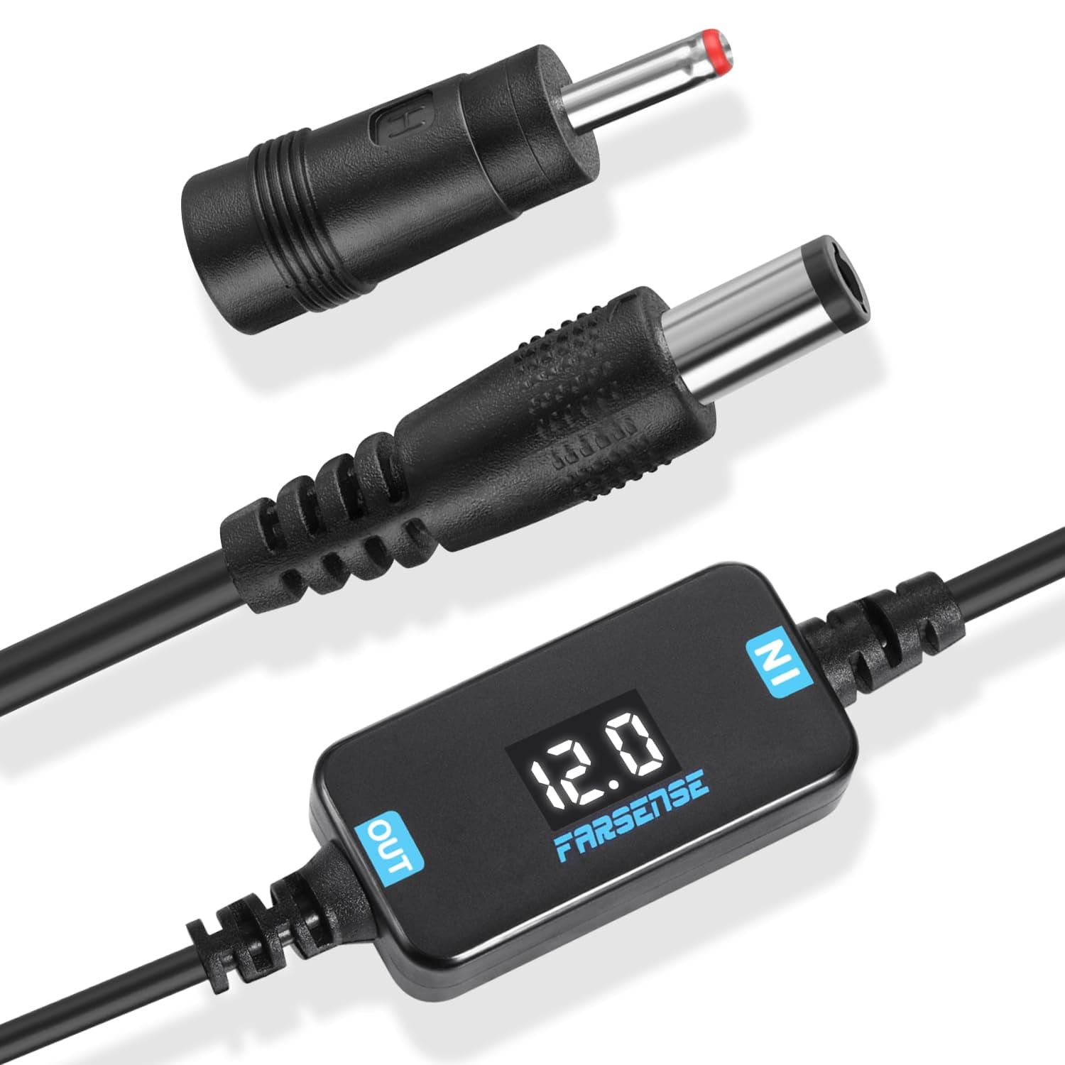FARSENSE USB DC 5V to 12V Step Up Power Cable(3FT),USB C to DC 12V Adapter with DC Jack 5.5 x 2.5mm(Compatible with 5.5 x 2.1) and 3.5 x 1.35mm, Boost Converter Supports Voltage Display