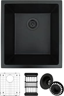 Black Bar Sink,Black Granite Composite Kitchen Sinks With Accessories, 17 Inch Undermount Quartz Stone Kitchen Sinks, 17" x 19" x 10" Small Kitchen Sink used for RV, Bar, Outdoor and Wet Bar