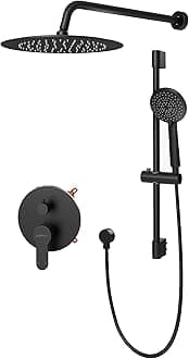 Gabrylly Shower System, Slide Bar Shower Faucet Set Complete with High Pressure 8" Rain Shower head and 5-Setting Handheld Shower Set, Shower Valve Include, Matte Black