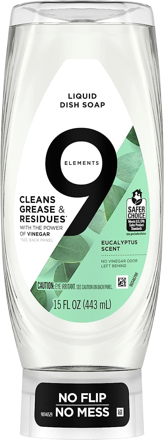 9 Elements EZ Squeeze Dish Soap, Eucalyptus Scent, 15 oz Bottles (3 Pack)