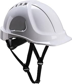 Portwest PS54 Endurance Plus Safety Hard Hat Unvented Helmet ABS Shell Electrical Insulation 6-Point Suspension Adjustable Fit Chin Strap Lateral Deformation CE Certified, White
