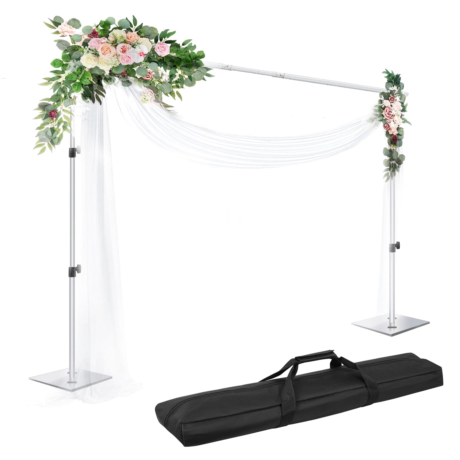 Heavy Duty Backdrop Stand, 6.5x10ft/ 2x3m Adjustable Background Support System Kit with Steel Base for Photography, Photo Video Studio, Parties, Wedding - Silver
