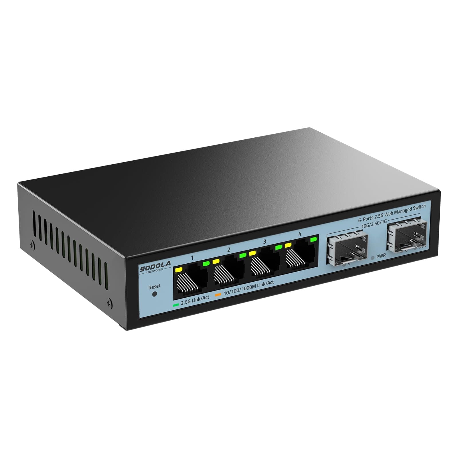 SODOLA 6 Port 2.5G Easy Web Managed Switch, 4 x 2.5G Base-T Ports, 2 x 10G SFP+, Static Aggregation,QoS/VLAN/IGMP, 2.5Gb Network Homelab Switch