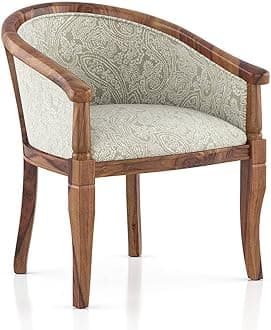 Solid Wood Chair Wooden Single Seater Sofa Chair for Living Room, Bedroom, Outdoor & Indoor - Teak & Monochrome Paisley