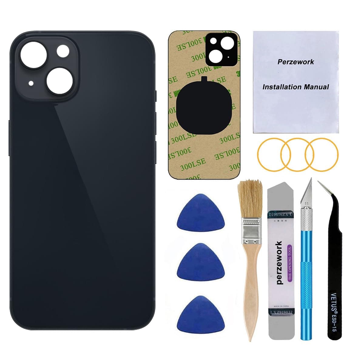 Rear Back Glass Replacement for iPhone 14 6.1-inches with Reparing Toolkit and Manual (Midnight Black)